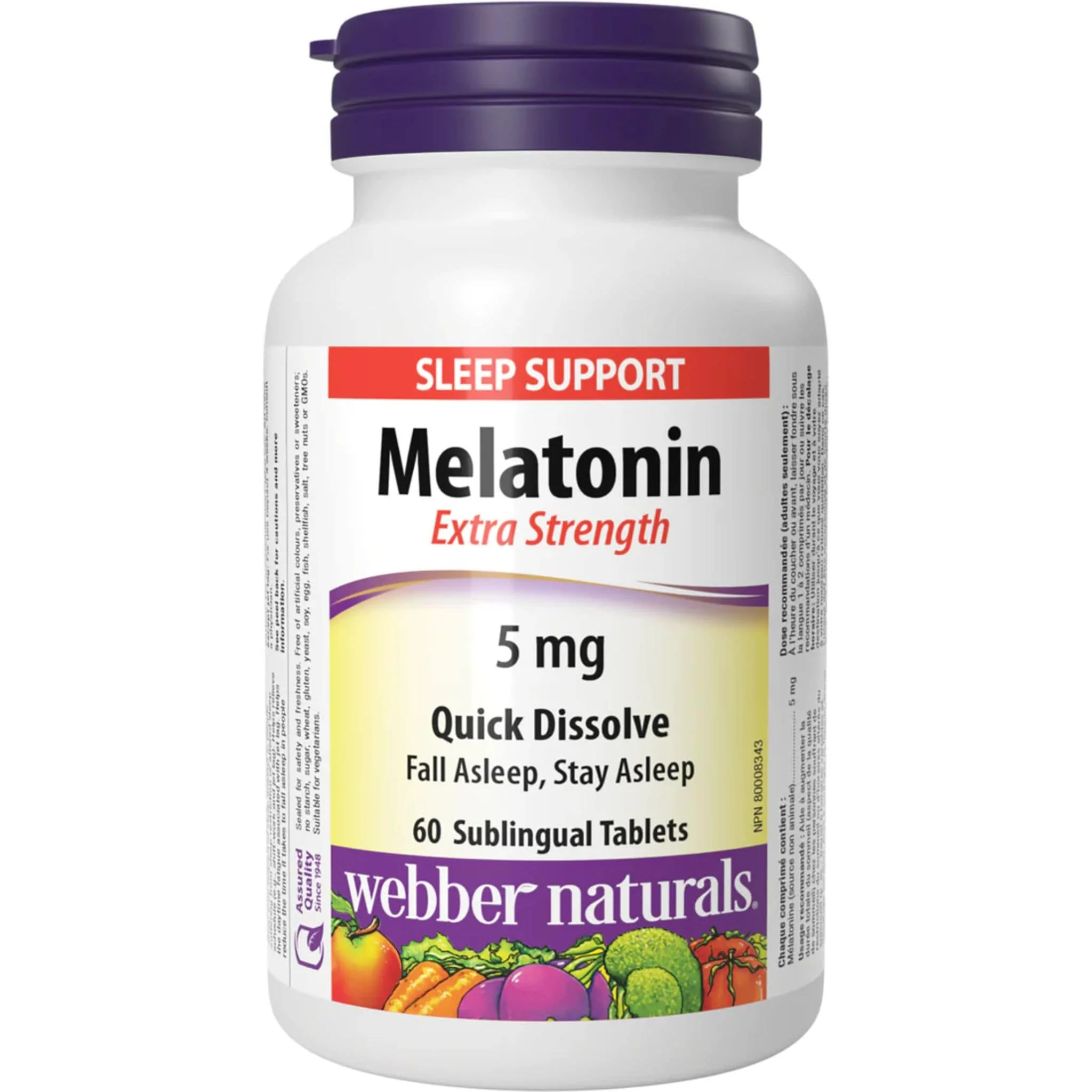 Webber Naturals Melatonin 5mg, Quick Dissolving Tablets, Peppermint Flavour