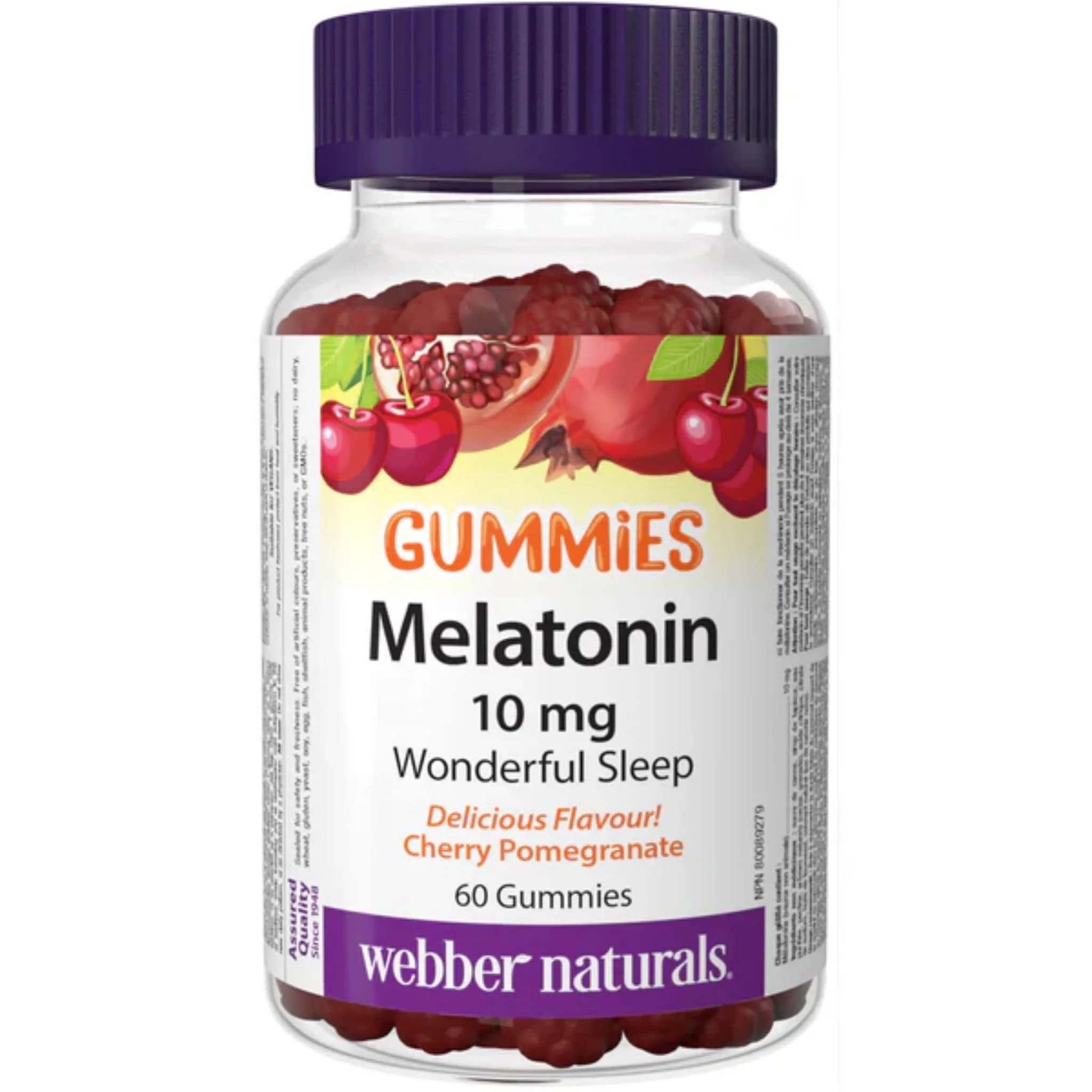 Webber Naturals Melatonin Gummies 10mg, Cherry Pomegranate Flavour, 60 Gummies