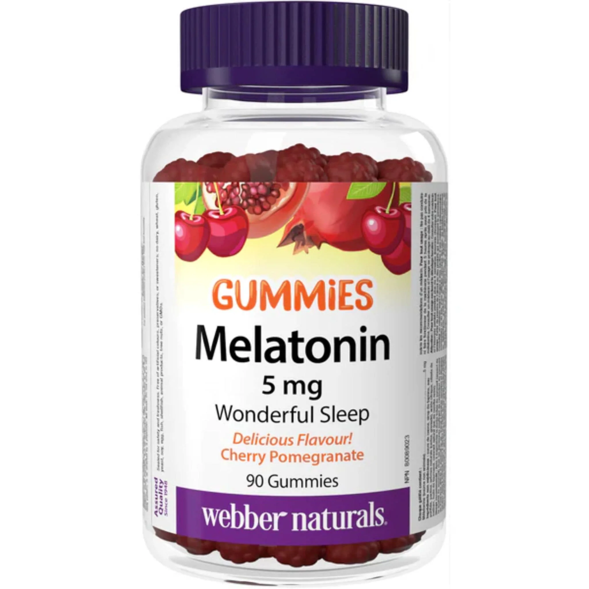 Webber Naturals Melatonin Gummies 5mg, Cherry Pomegranate Flavour, 90 Gummies