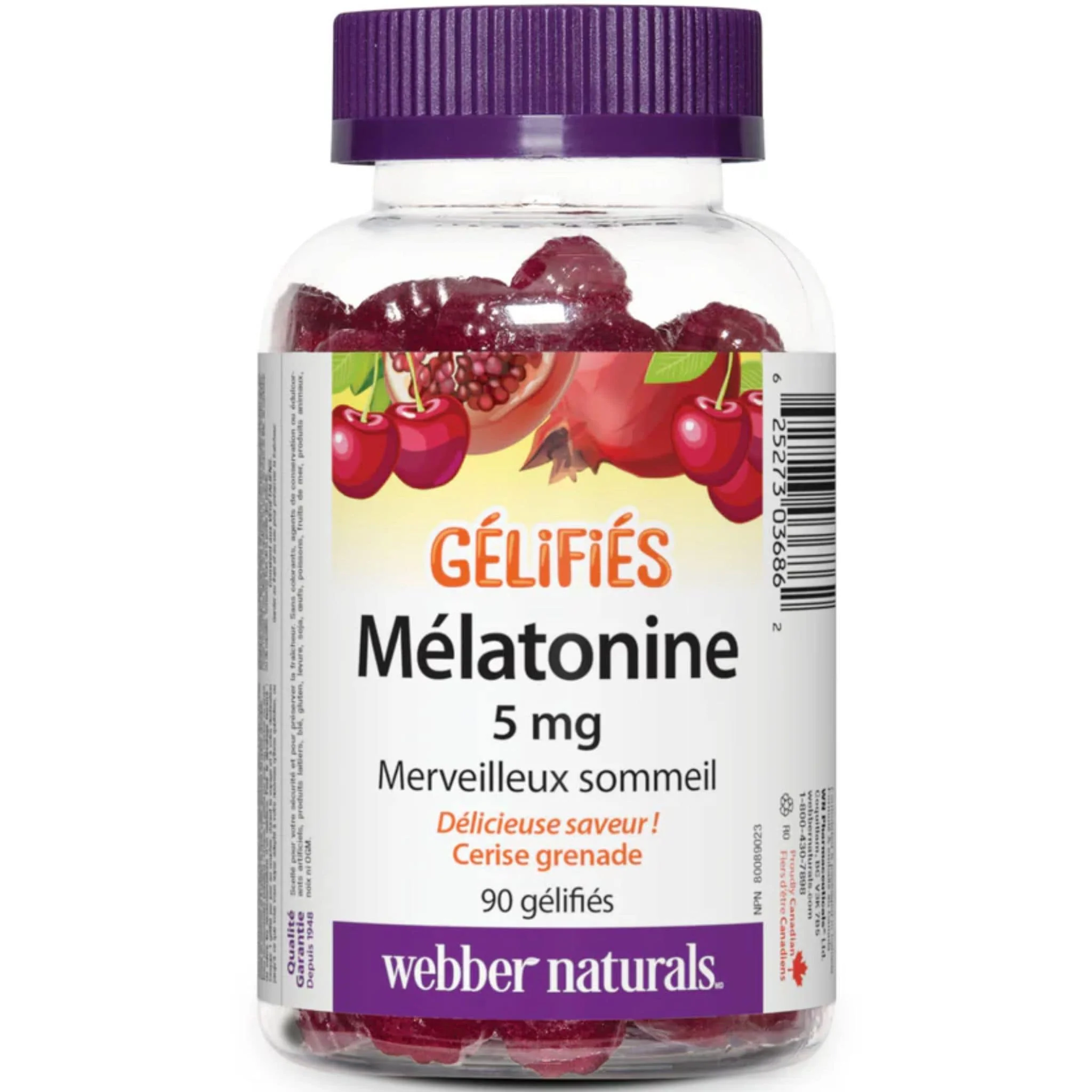 Webber Naturals Melatonin Gummies 5mg, Cherry Pomegranate Flavour, 90 Gummies - Image 2