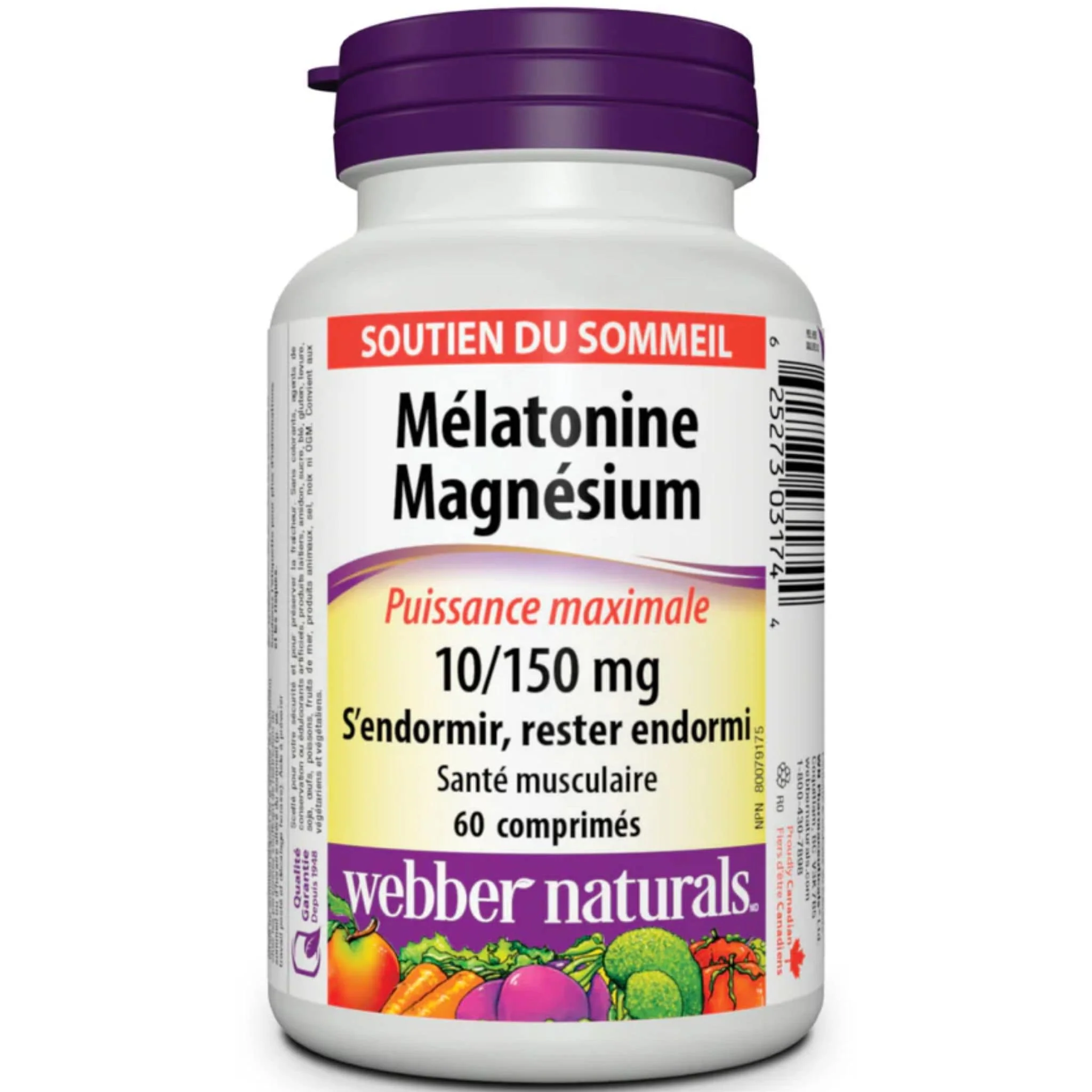 Webber Naturals Melatonin Magnesium, 10mg/150mg, Maximum Strength, 60 Tablets - Image 2