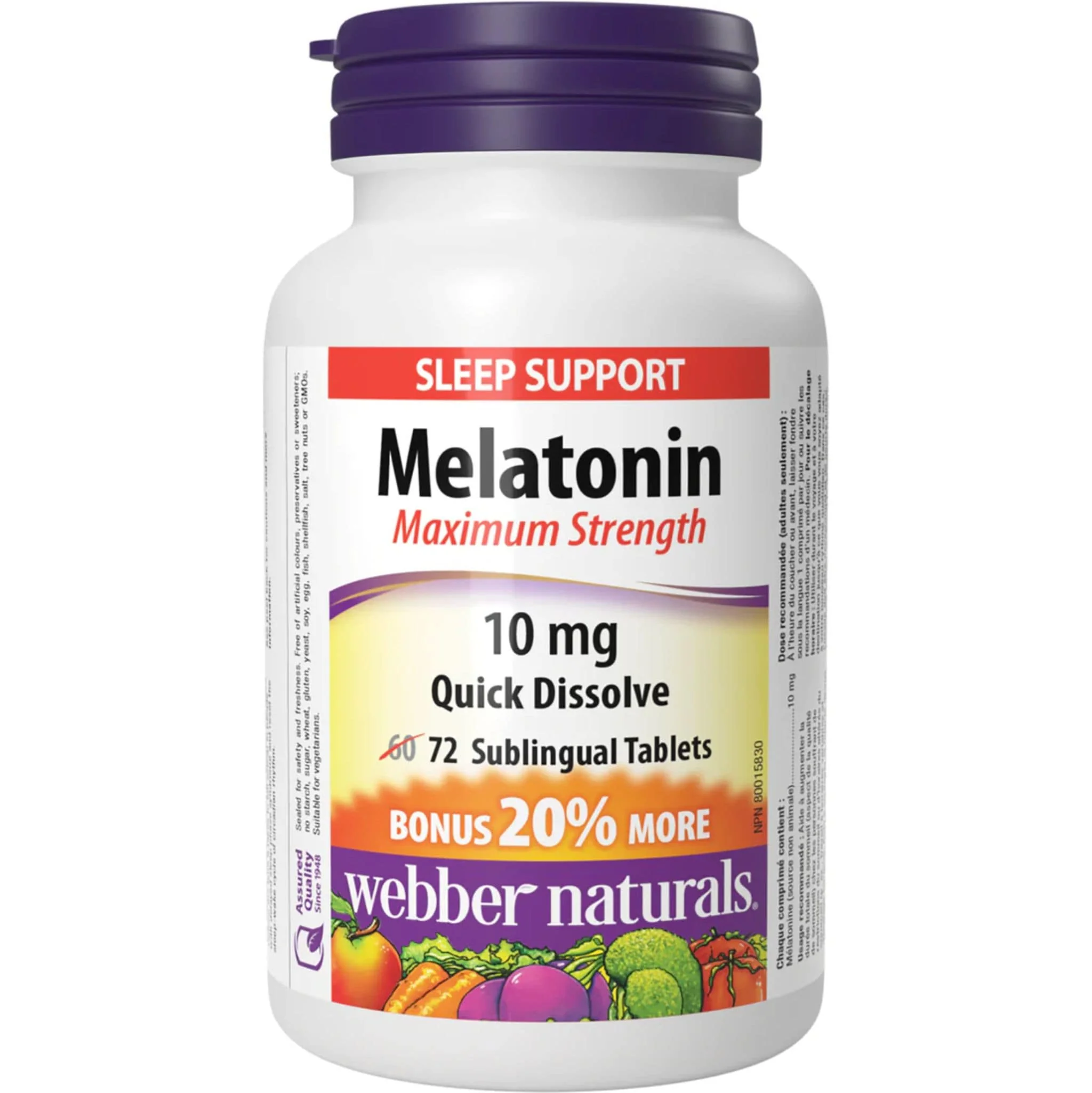Webber Naturals Melatonin 10mg, Maximum Strength, Easy Dissolve Sublingual Tablets