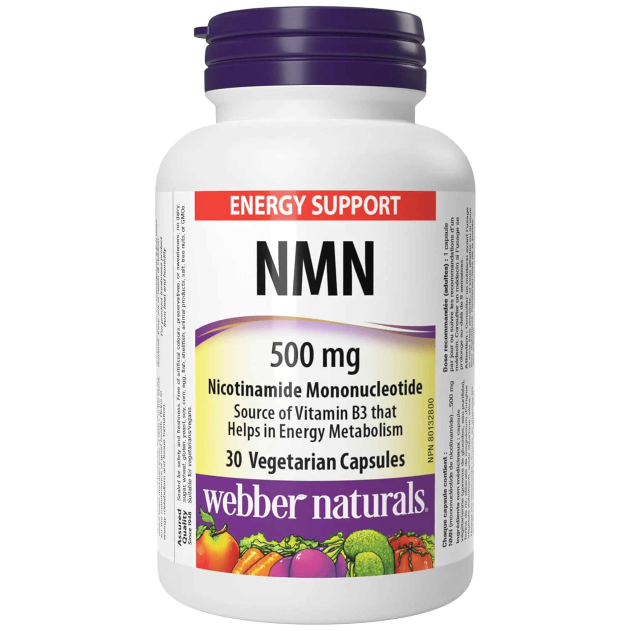 Webber Naturals NMN Nicotinamide Mononucleotide 500mg, One Per Day, NAD+ Support, 30 Vegetable Capsules 30 Vegetable Capsules