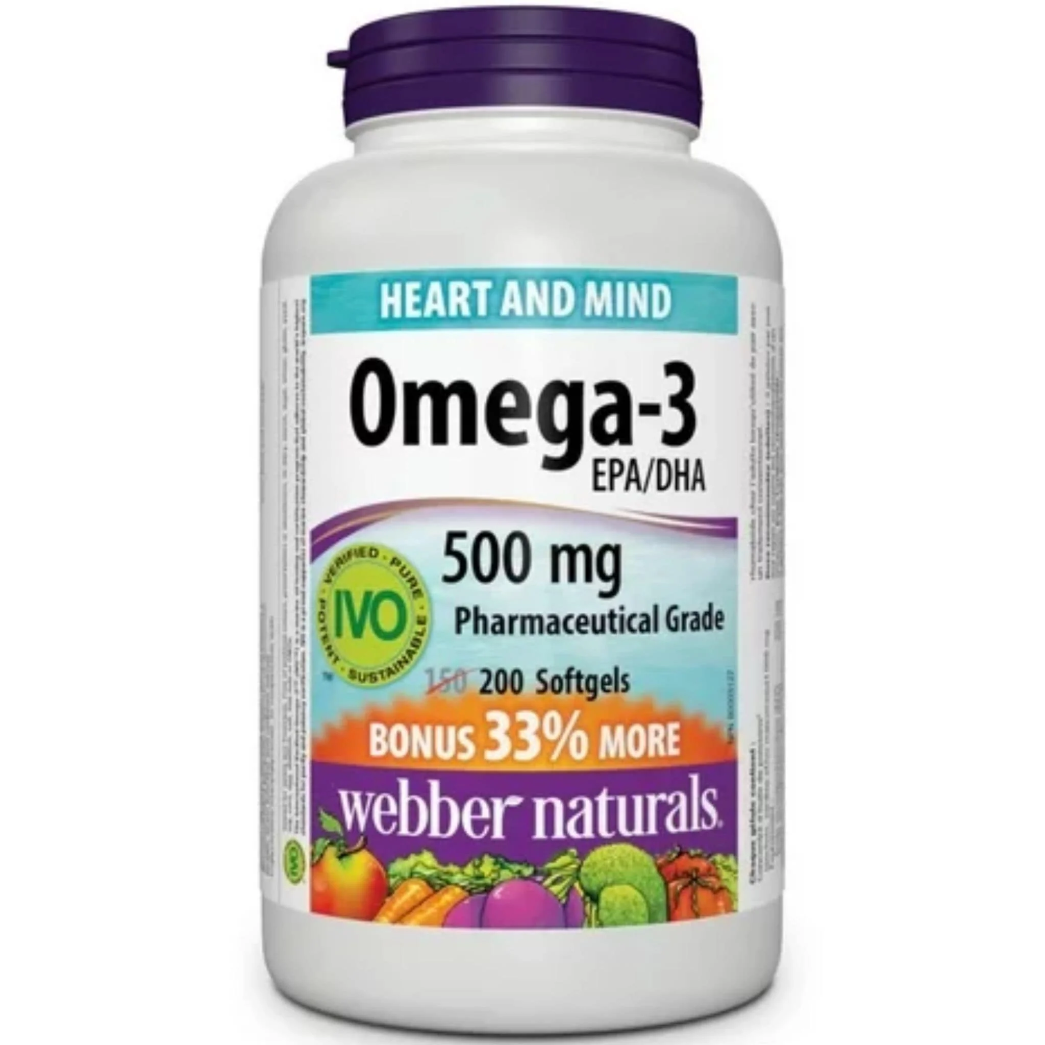 Webber Naturals Omega 3 500mg, EPA 300mg, DHA 200mg, BONUS 33% More, 150+50 Softgels
