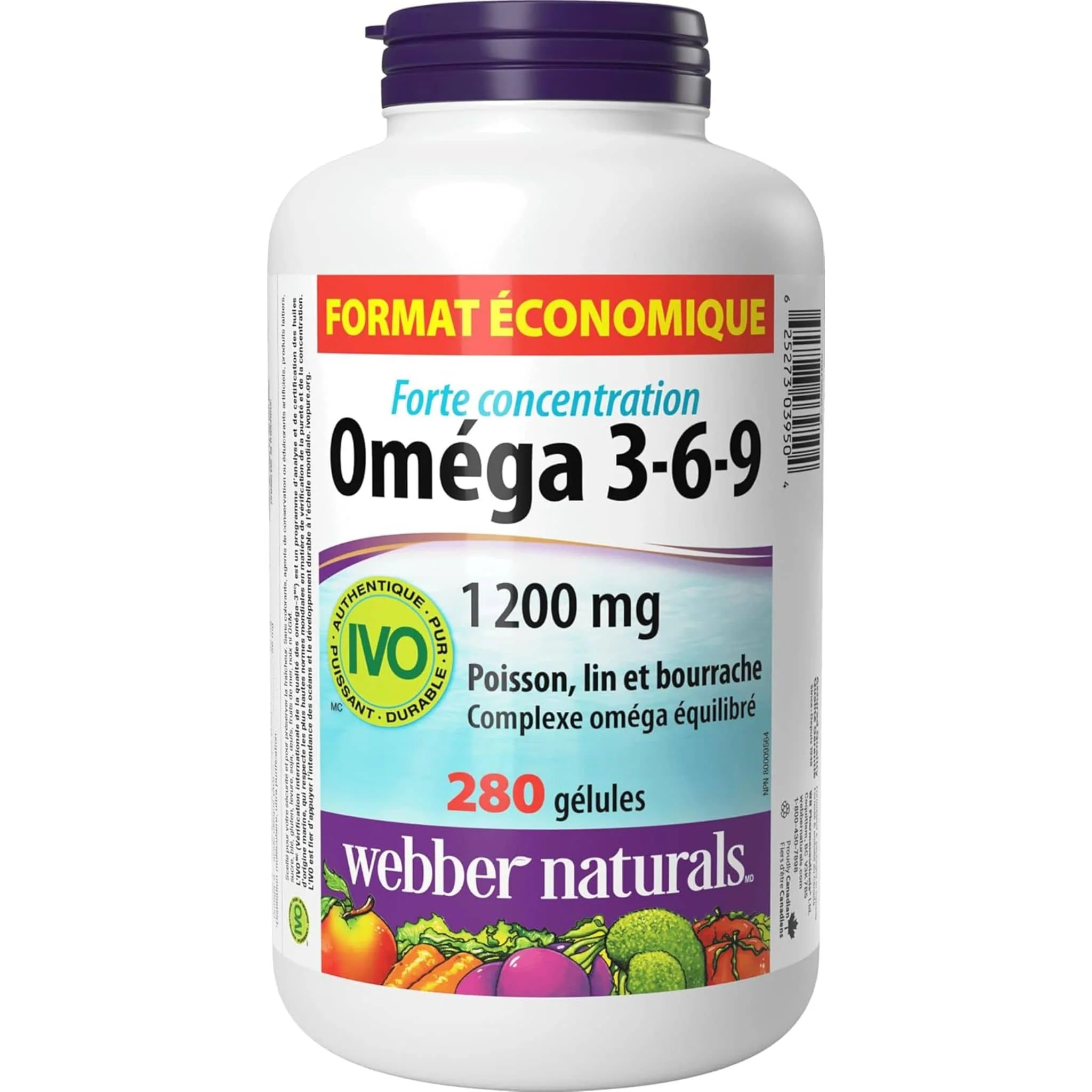Webber Naturals Omega 3-6-9 1200mg, Fish, Flax and Borage, 150-280 Softgels - Image 2