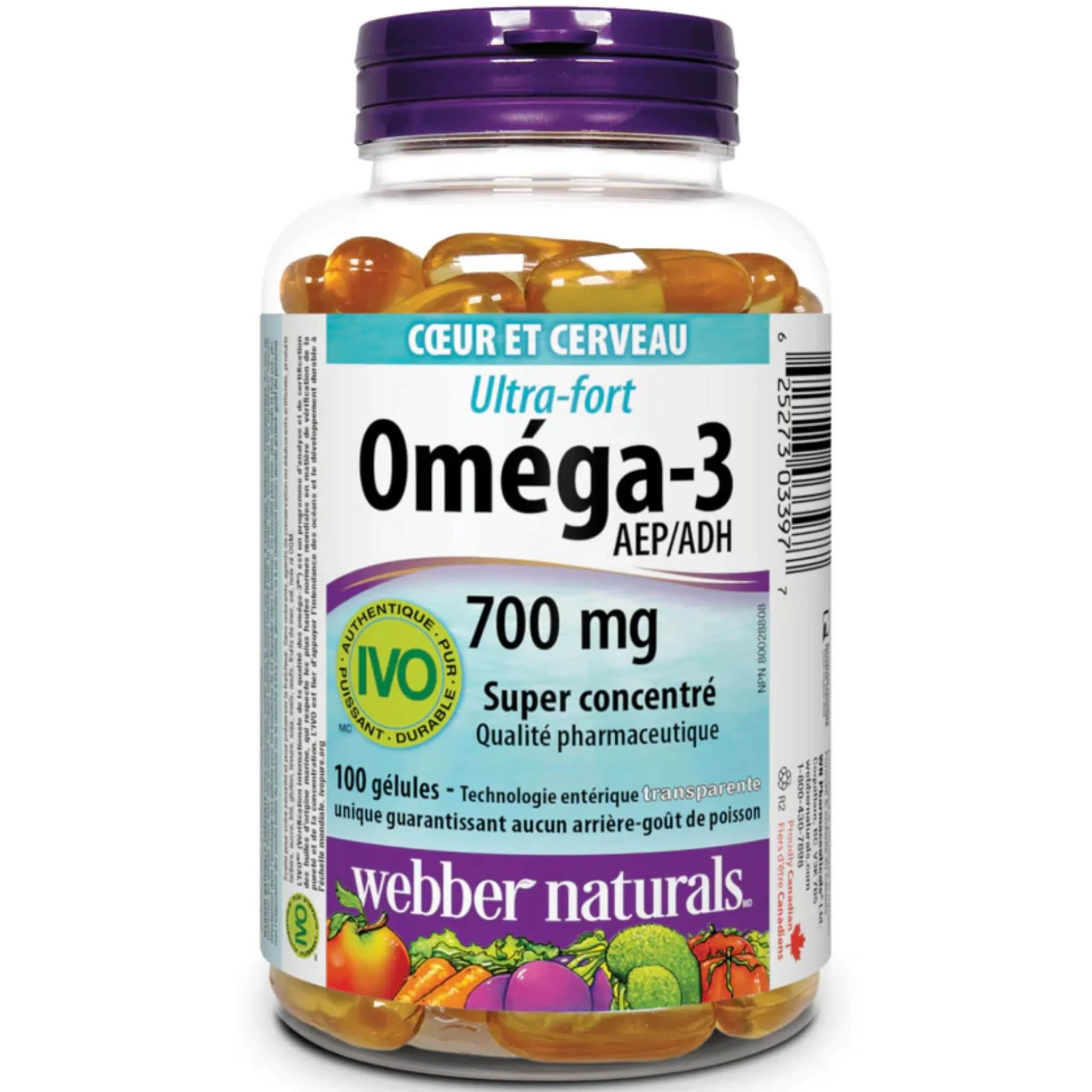 Webber Naturals Omega-3 EPA 420mg, DHA 280mg, Extra Strength, 700mg, 100 Clear Enteric Softgels - Image 2