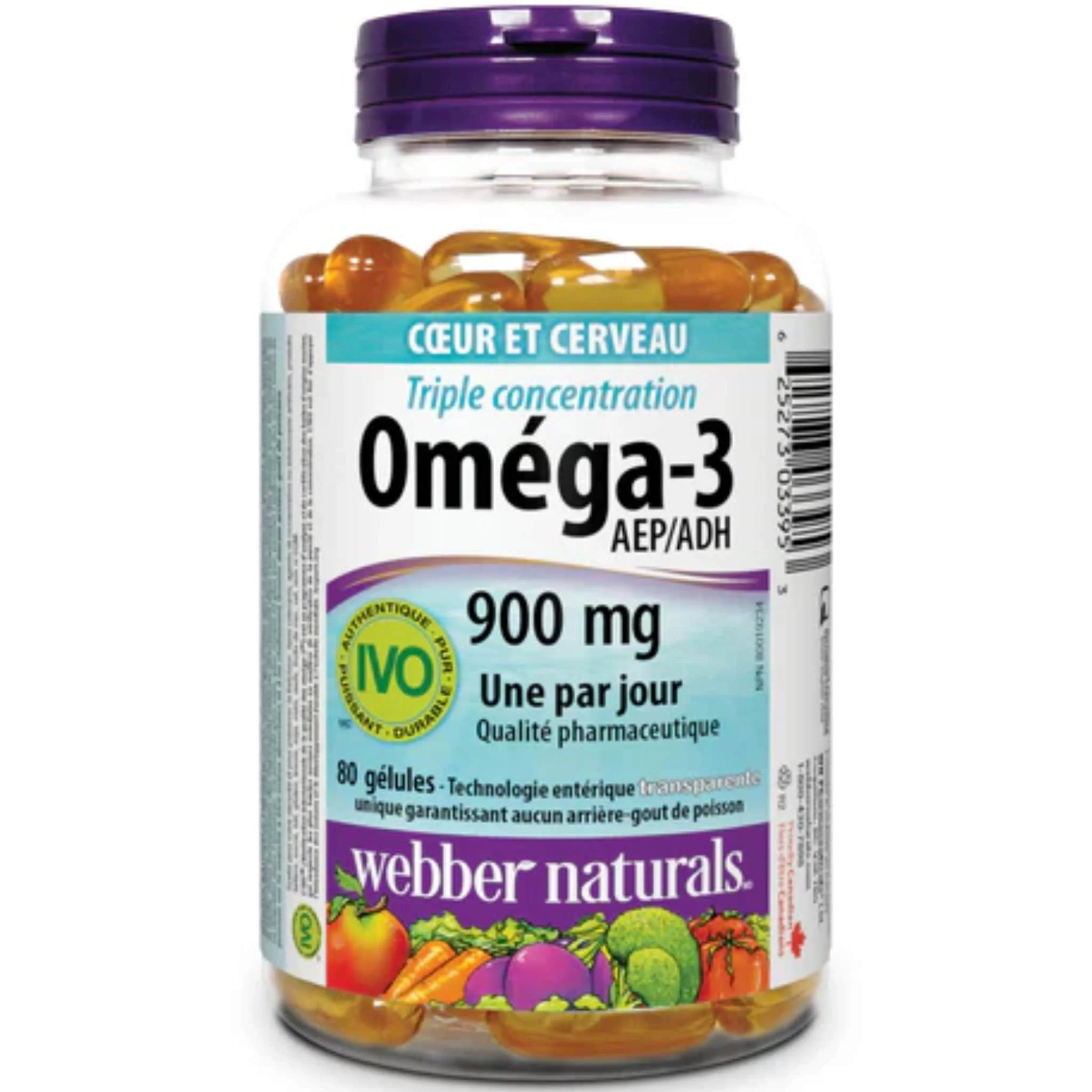 Webber Naturals Omega-3 900mg, Triple Strength, EPA 600mg, DHA 300mg, No Fishy Aftertaste, 80-120 Clear Enteric Softgels - Image 2