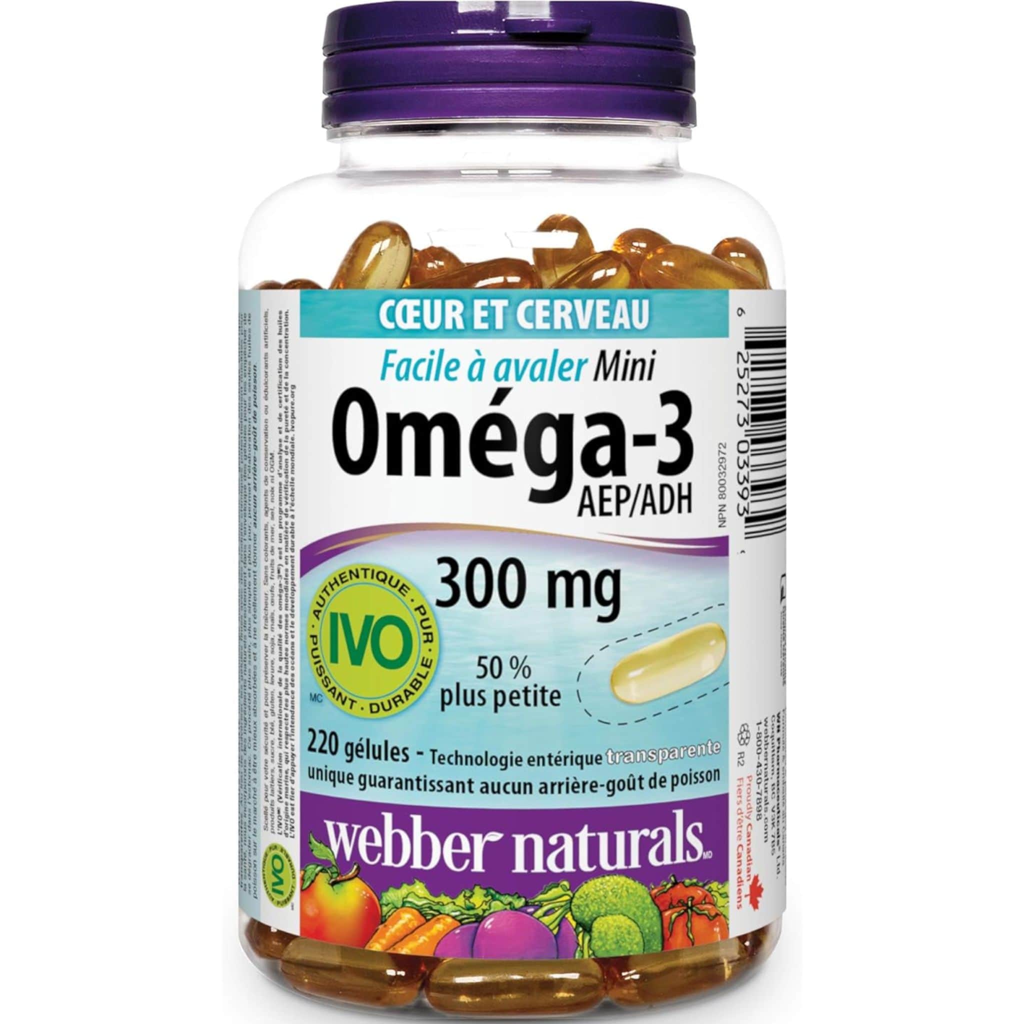 Webber Naturals Omega 3 300mg Mini Clear Enteric Softgels, 50% Smaller, 180 EPA / 120 DHA - Image 3