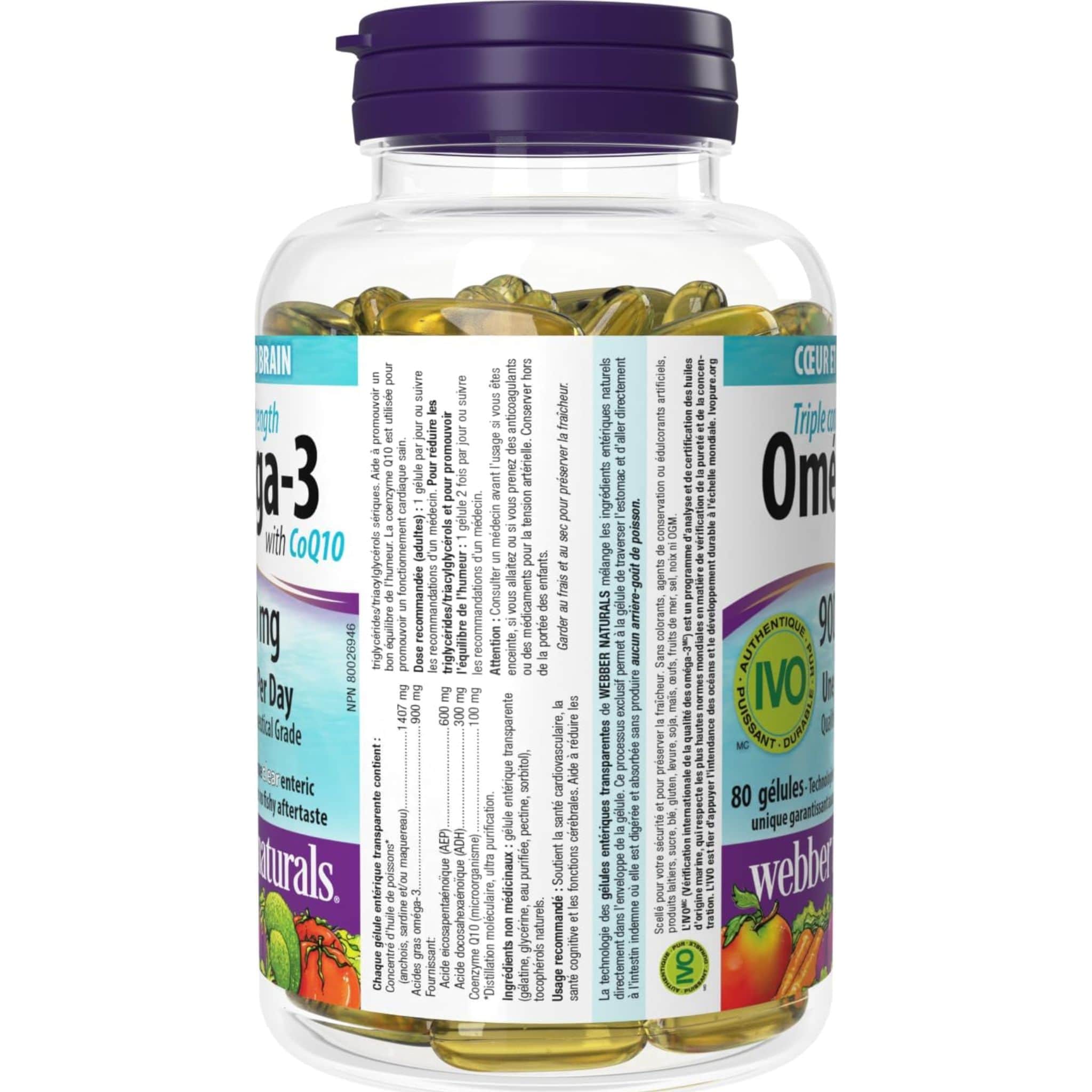 Webber Naturals Omega-3 plus CoQ10, Triple Strength, EPA 900mg, DHA 100mg, 80 Clear Enteric Softgels - Image 3