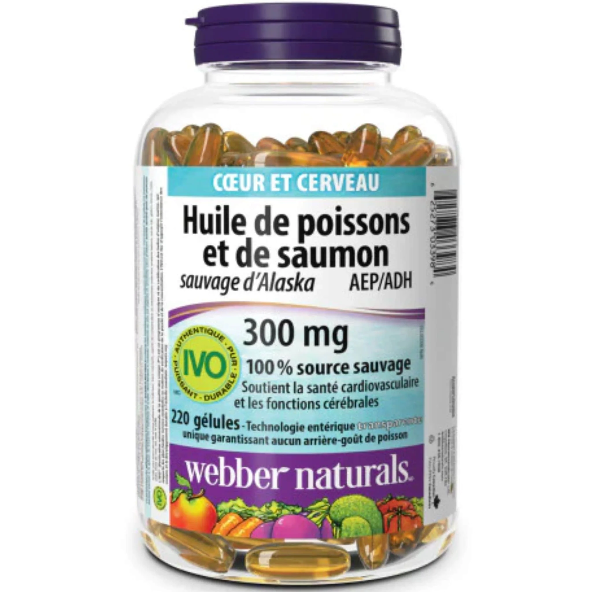 Webber Naturals Wild Alaskan Salmon and Fish Oil, Omega 3 300mg, EPA 180mg, DHA 120mg, Pharmaceutical Grade, 220 Clear Enteric Softgels - Image 2