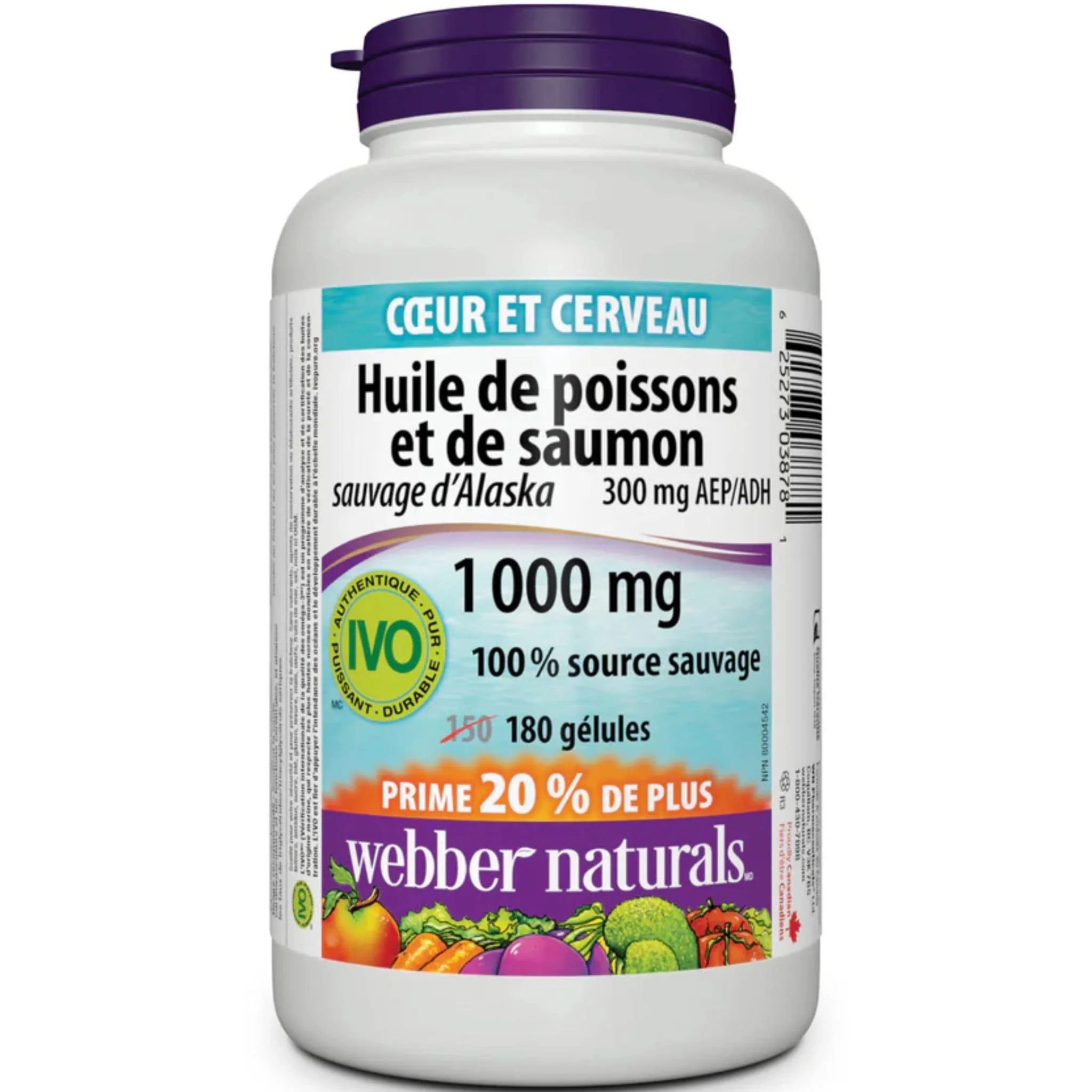 Webber Naturals Omega–3 Wild Salmon & Fish Oil, 1000mg, EPA 180mg, DHA 120mg, BONUS 20% More, 150+30 Softgels - Image 2