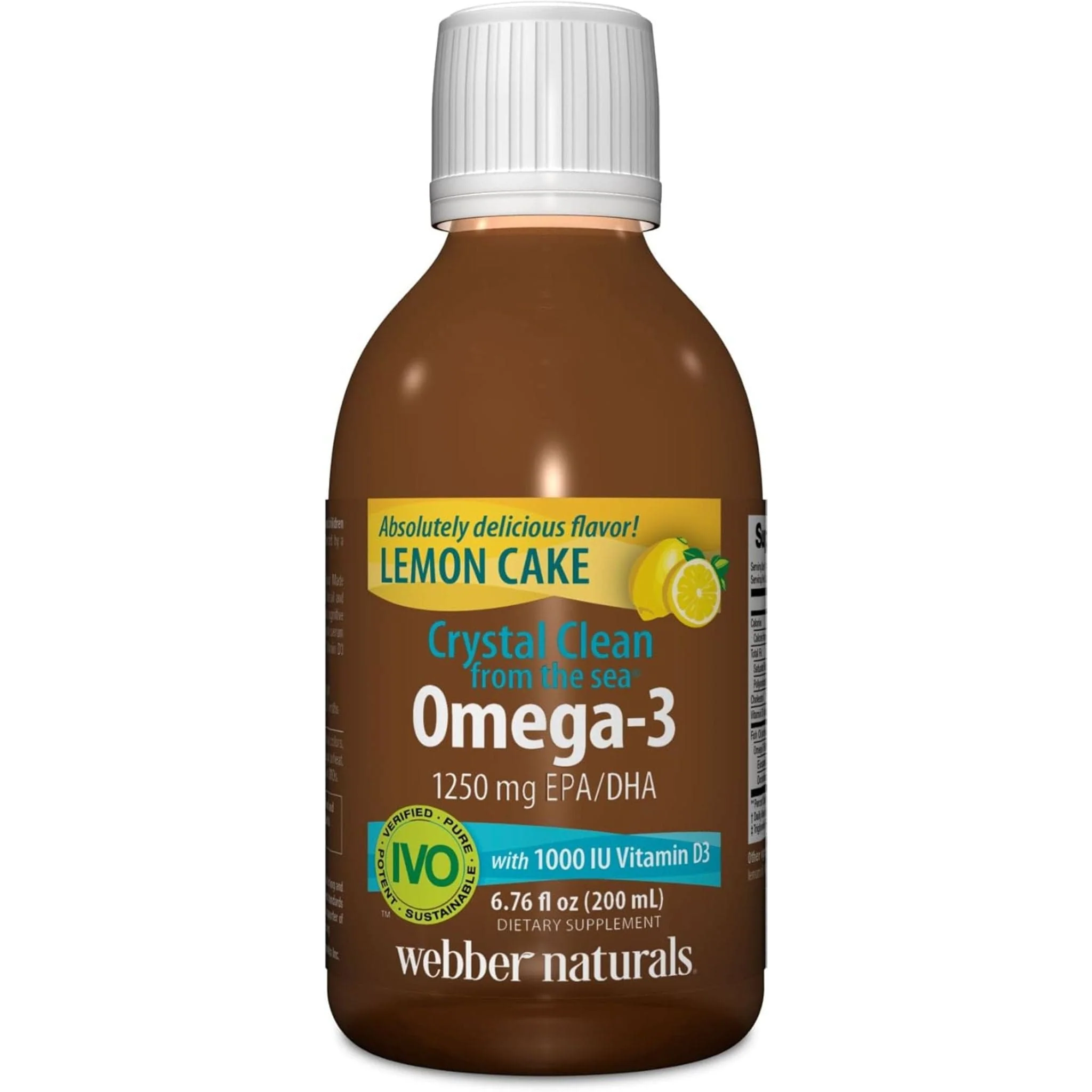 Webber Naturals Omega-3 with Vitamin D3 Fish Oil, Crystal Clean from the Sea, Lemon Cake, 200ml Liquid