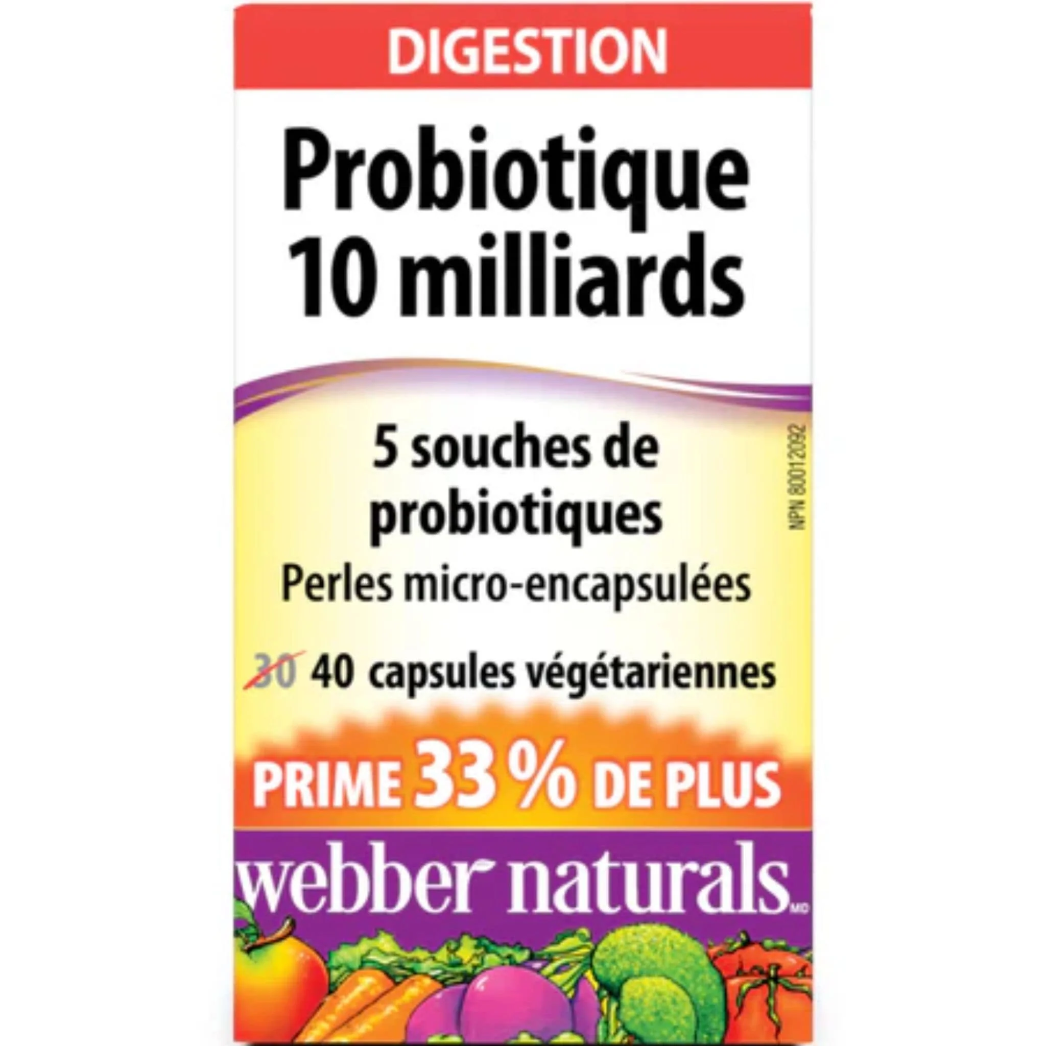 Webber Naturals Probiotic, Double Strength, 10 Billion Active Cells, 5 Probiotic Strains, Shelf Stable, 40 Capsules BONUS! 33% MORE - Image 2
