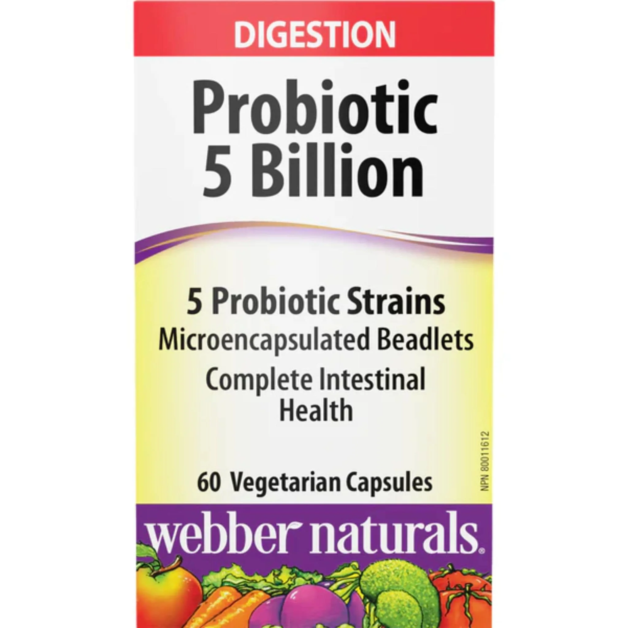 Webber Naturals Probiotic Multi Strain, 5 Billion Active Cells, 5 Probiotic Strains, 60 Vegetarian Capsules