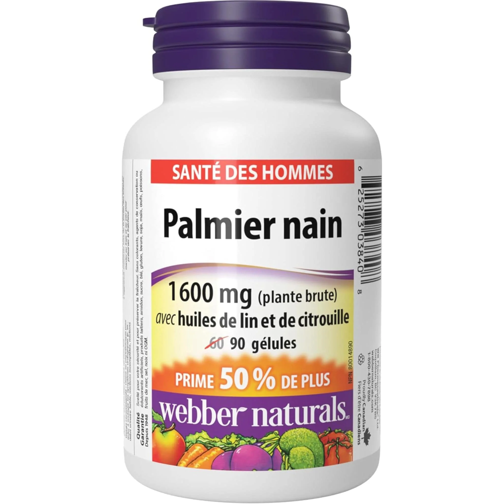 Webber Naturals Saw Palmetto 160mg, BONUS 50% More, 60+30 Softgels - Image 2