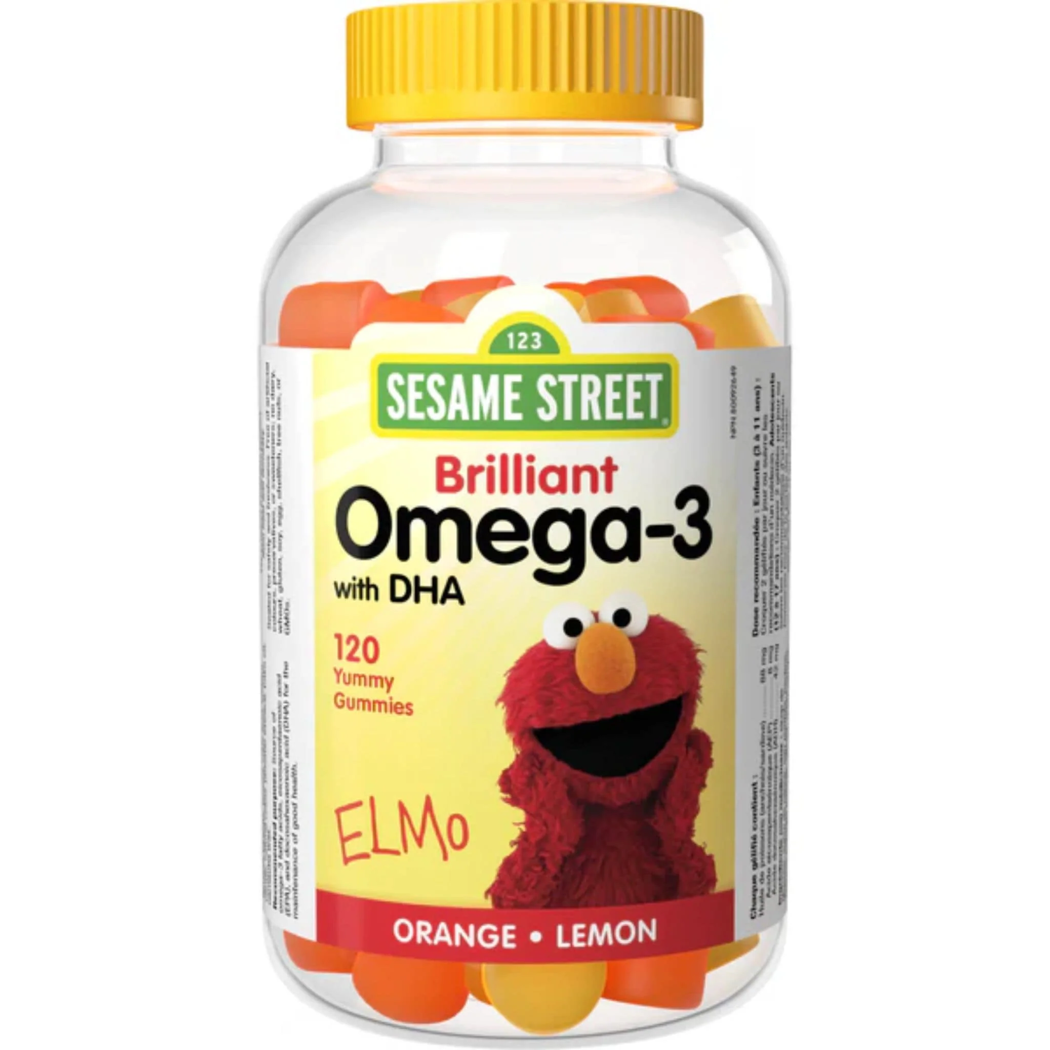 Webber Naturals Sesame Street Omega 3 Gummy with DHA. Orange and Lemon, 120 Gummies