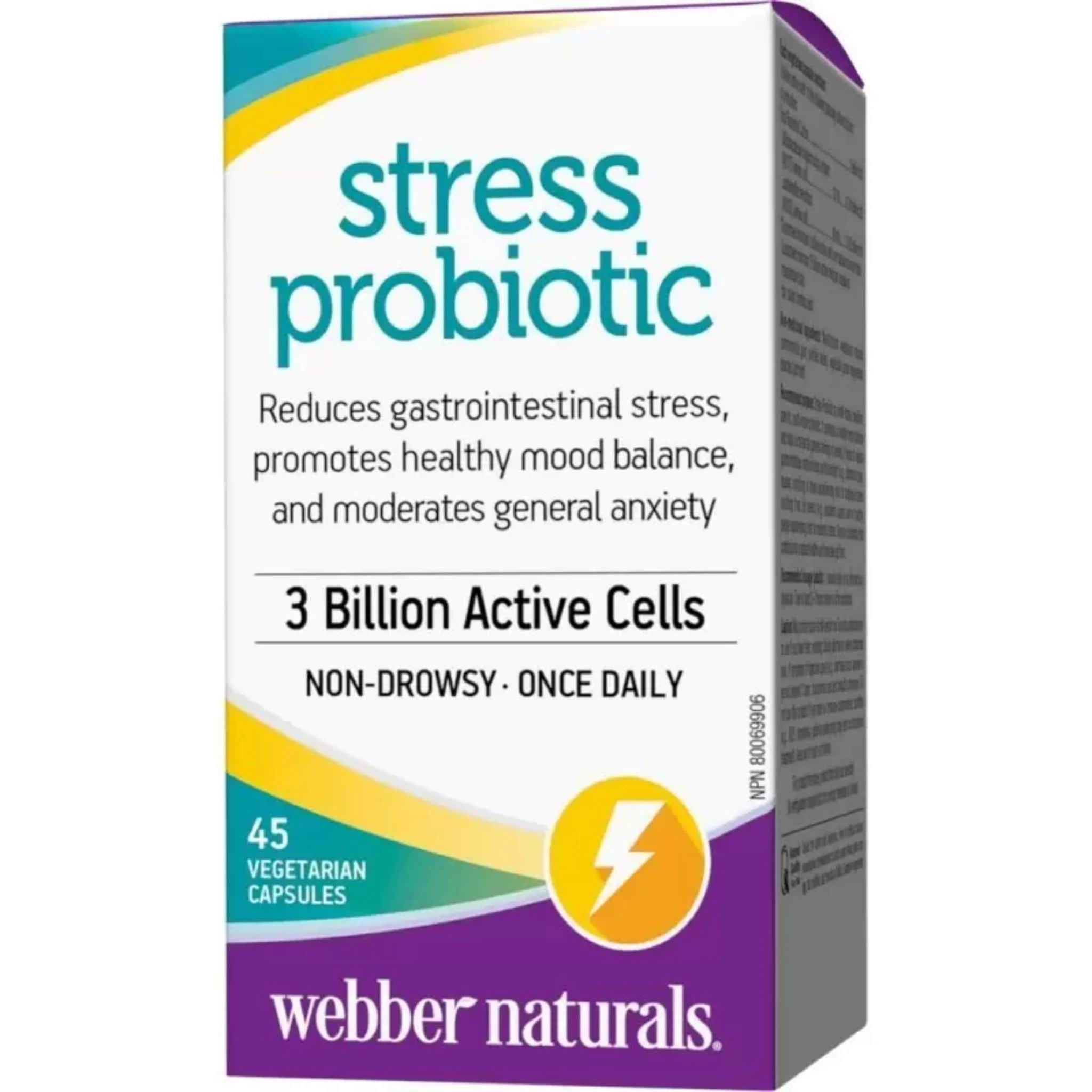 Webber Naturals Stress Probiotic, 3 billion Active Cells, 45 Vegetarian Capsules