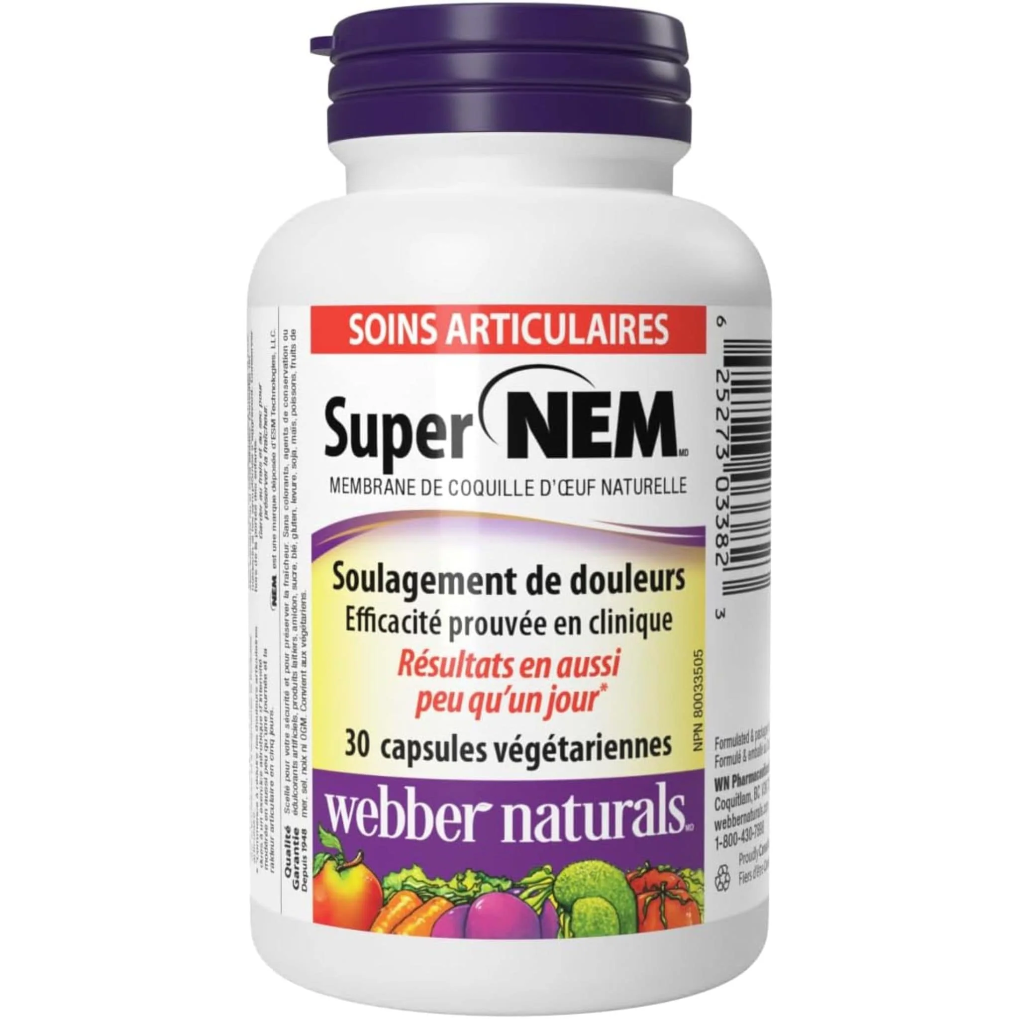 Webber Naturals Super NEM 500mg, Natural Eggshell Memberane, Helps Relieve Joint Pain, 30-90 Vegetable Capsules - Image 2