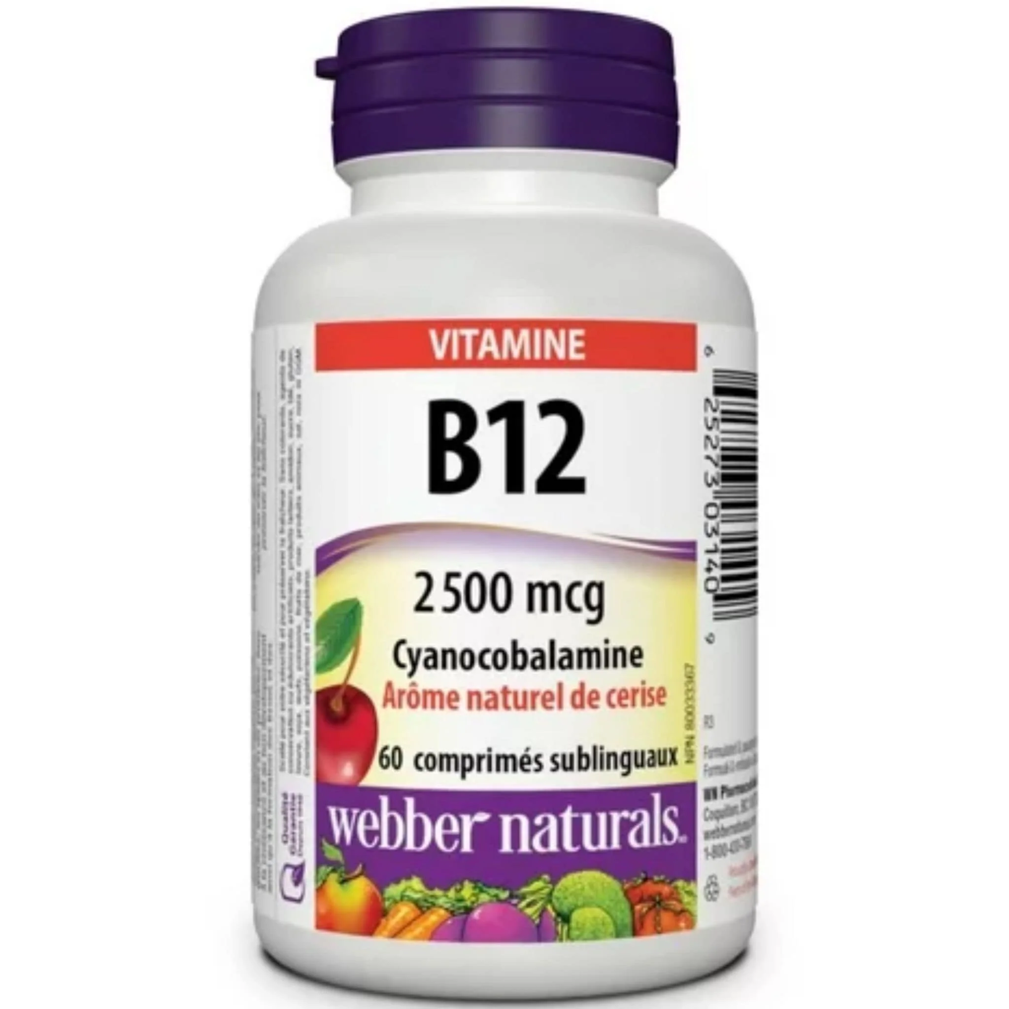 Webber Naturals Vitamin B12 Cyanocobalamin, Quick Dissolve 2,500 mcg, 60 Sublingual Tablets - Image 2