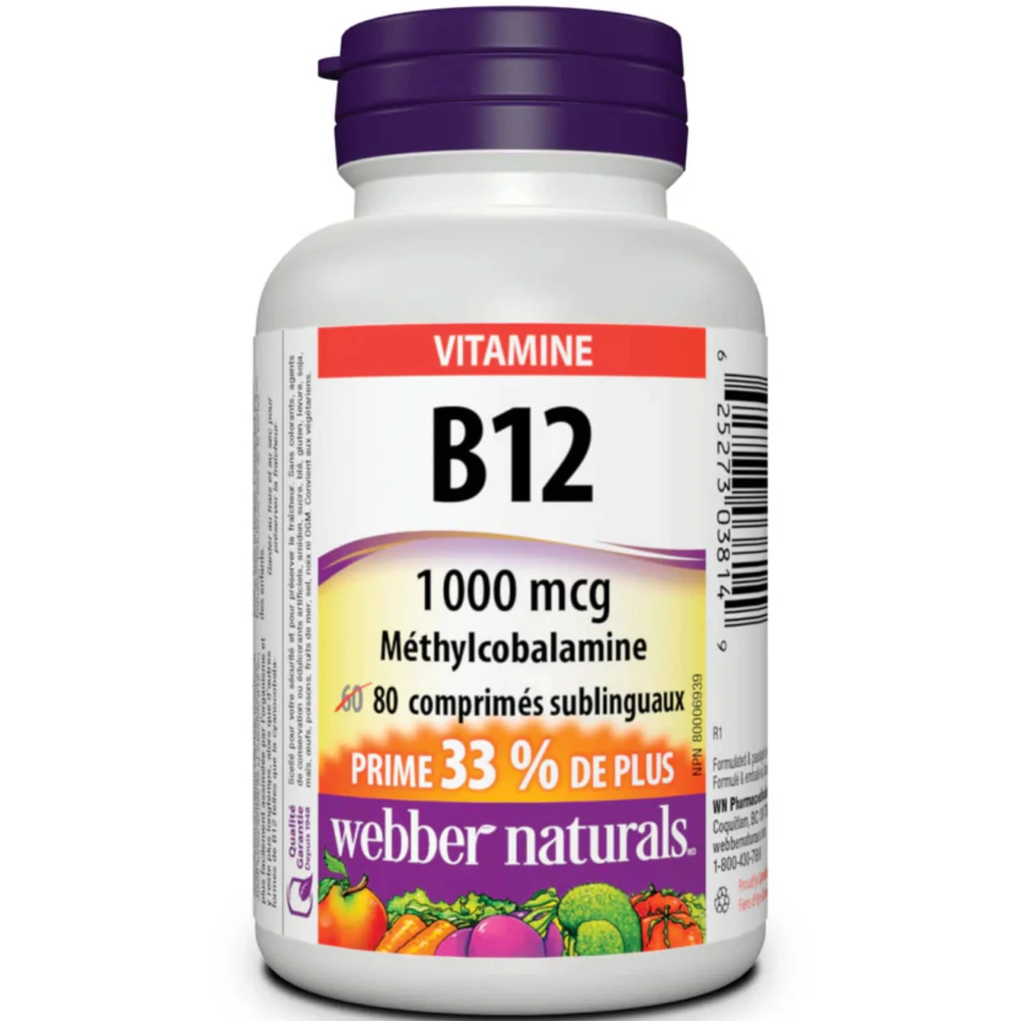 Webber Naturals Vitamin B12 Methylcobalamin 1000mcg Value Size, 80-150 Sublingual Tablets - Image 11