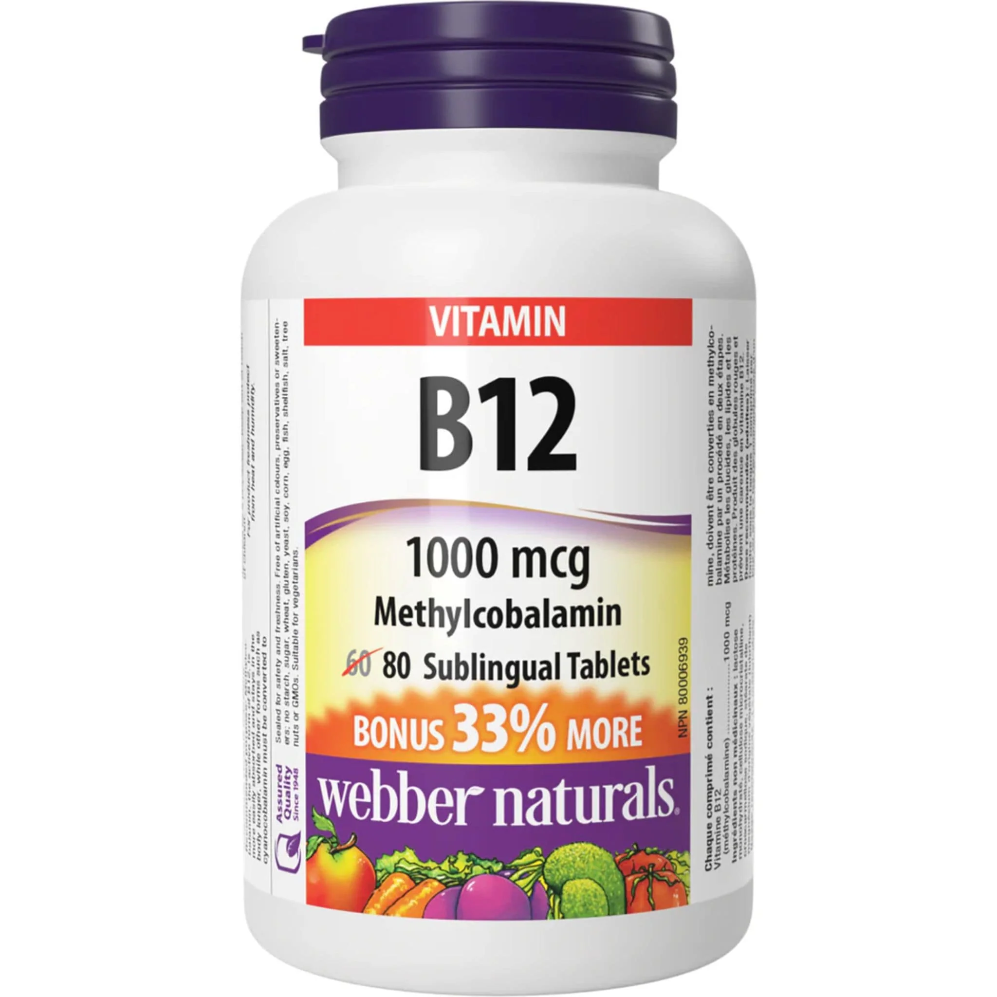 Webber Naturals Vitamin B12 Methylcobalamin 1000mcg Value Size, 80-150 Sublingual Tablets - Image 7
