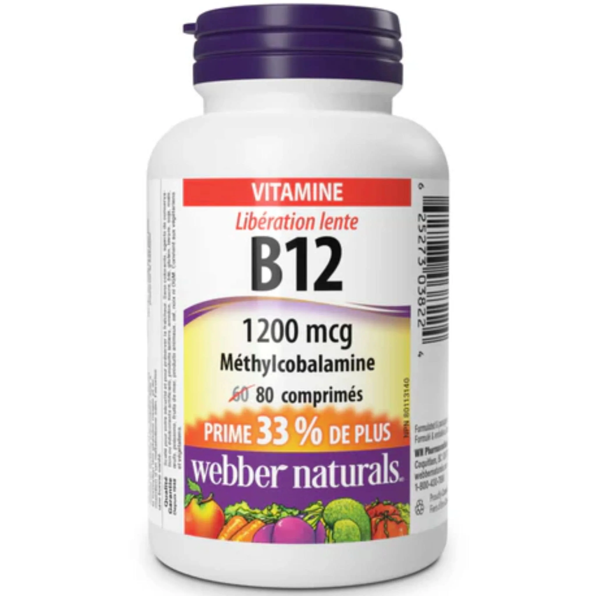Webber Naturals Vitamin B12, Timed Release, 1200mcg, BONUS! 33% More, 60+20 Tablets - Image 2