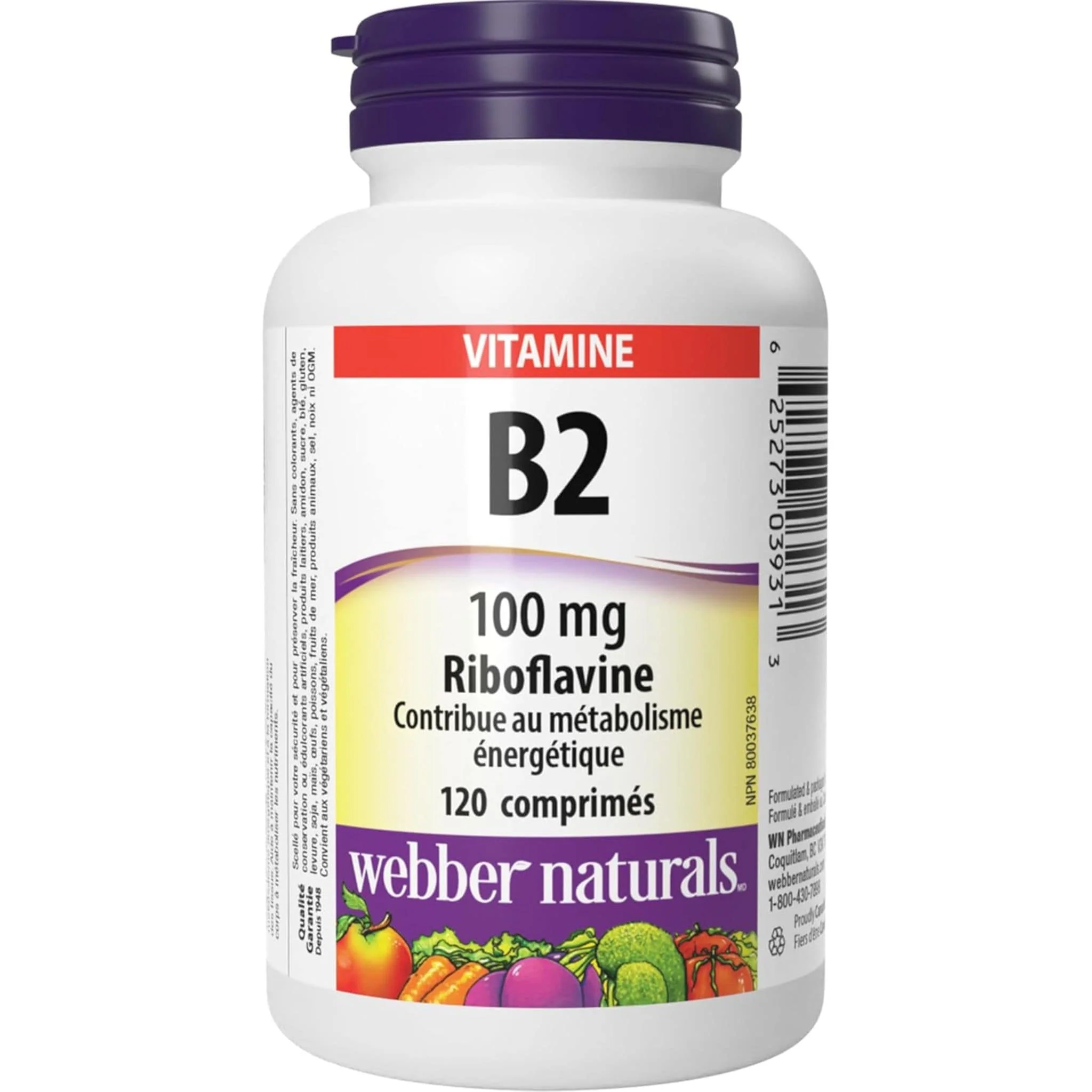 Webber Naturals Vitamin B2 100mg, Riboflavin, Helps in Energy Metabolism, 120 Tablets - Image 2