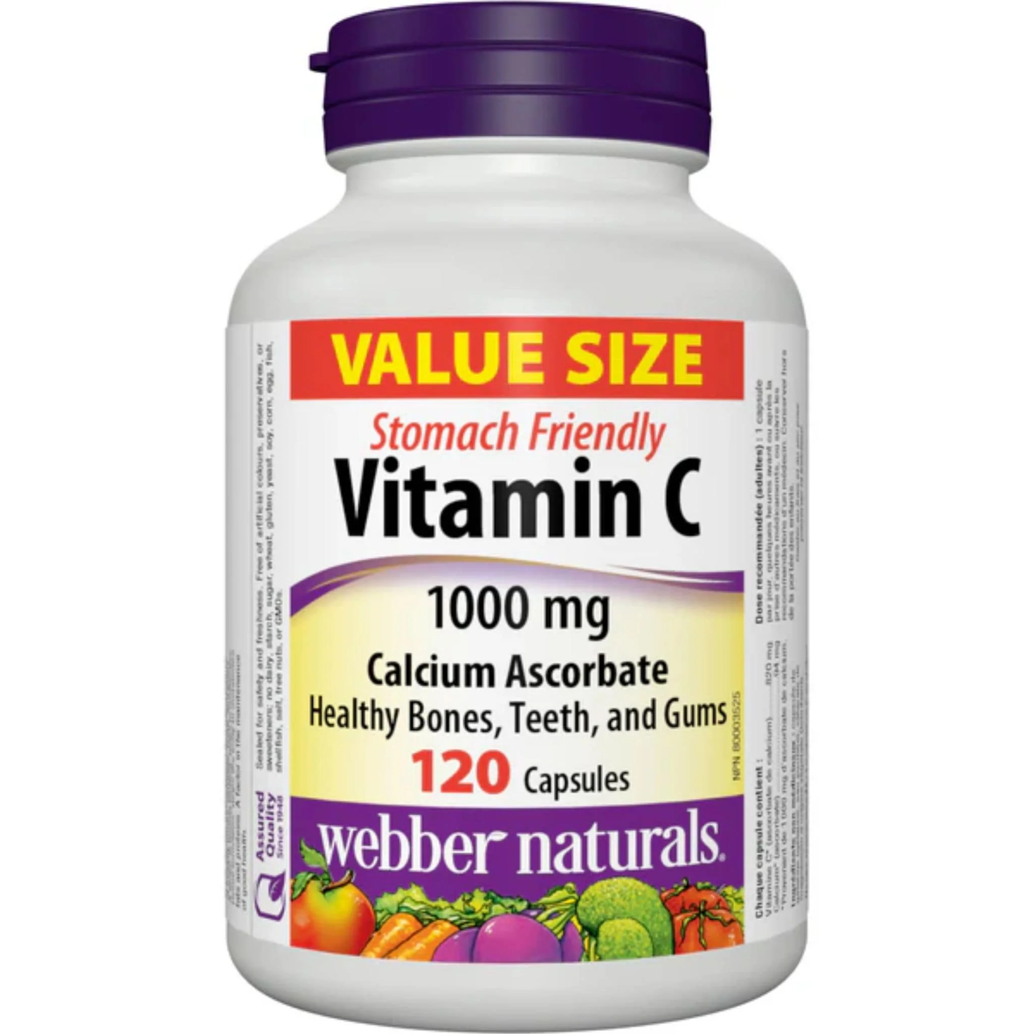Webber Naturals Vitamin C, 1000mg Calcium Ascorbate (Stomach Friendly) 120 Capsules