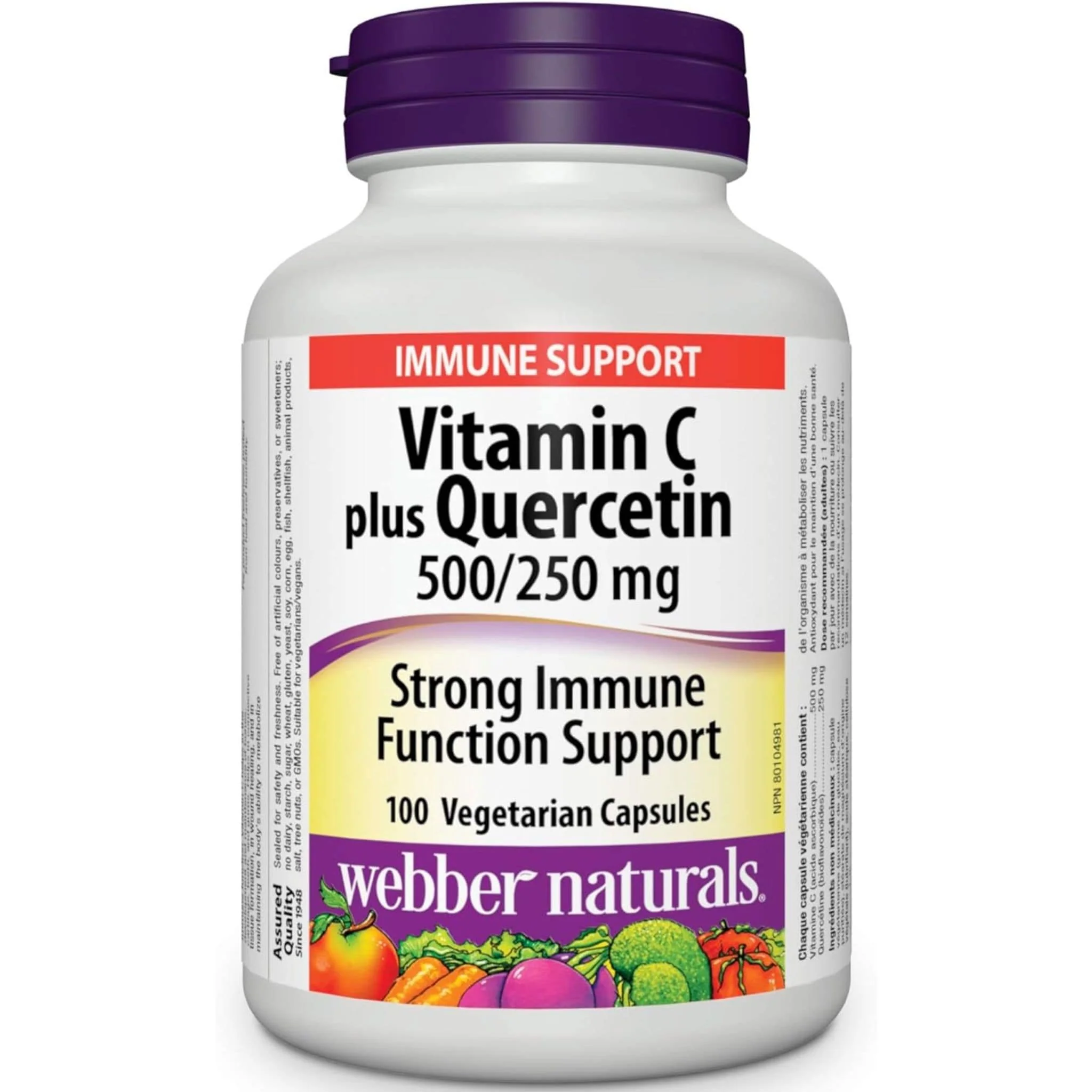 Webber Naturals Vitamin C 500mg Plus Quercetin 250mg, 100 Vegetable Capsules