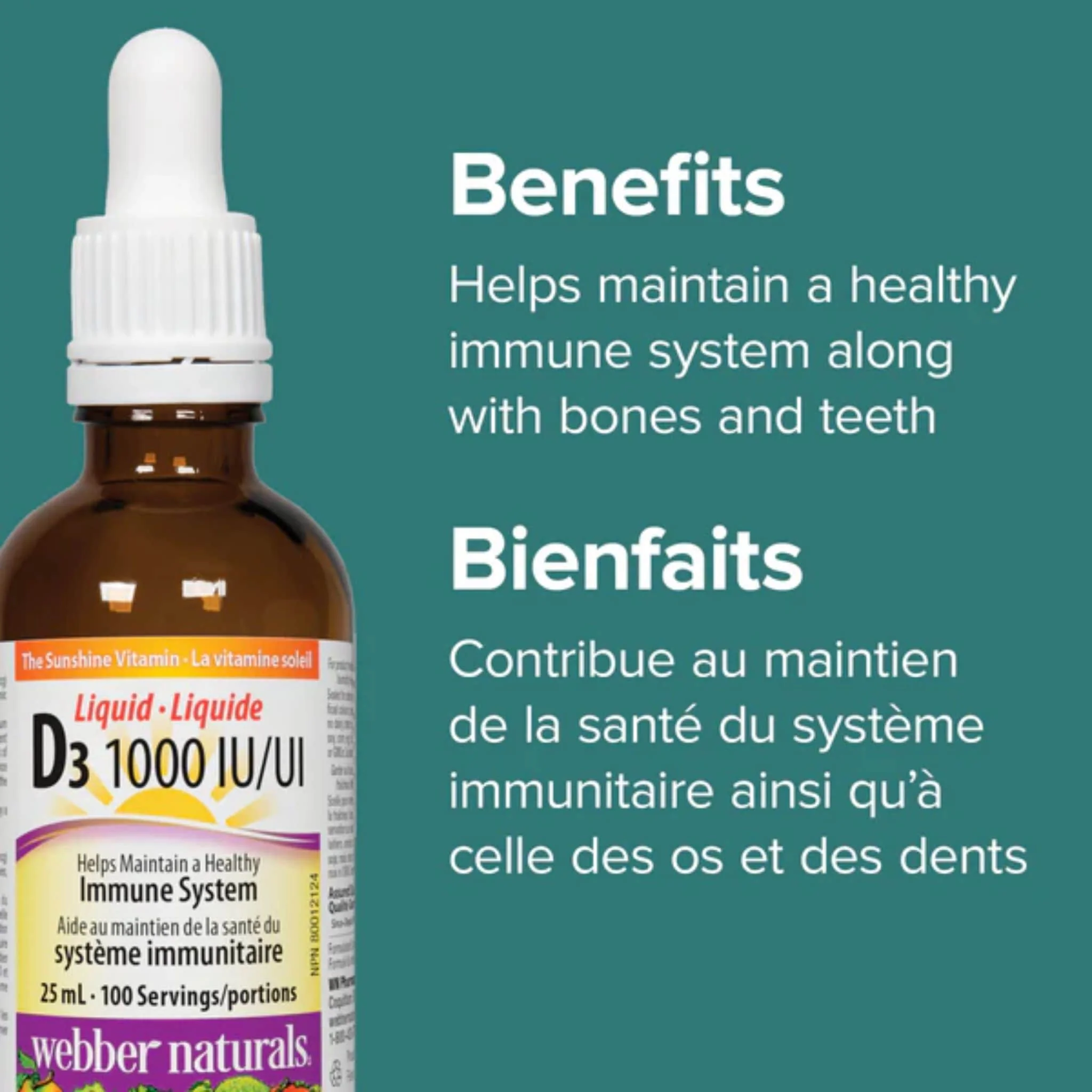 Webber Naturals Vitamin D3, 1000IU, 25ml Liquid - Image 4