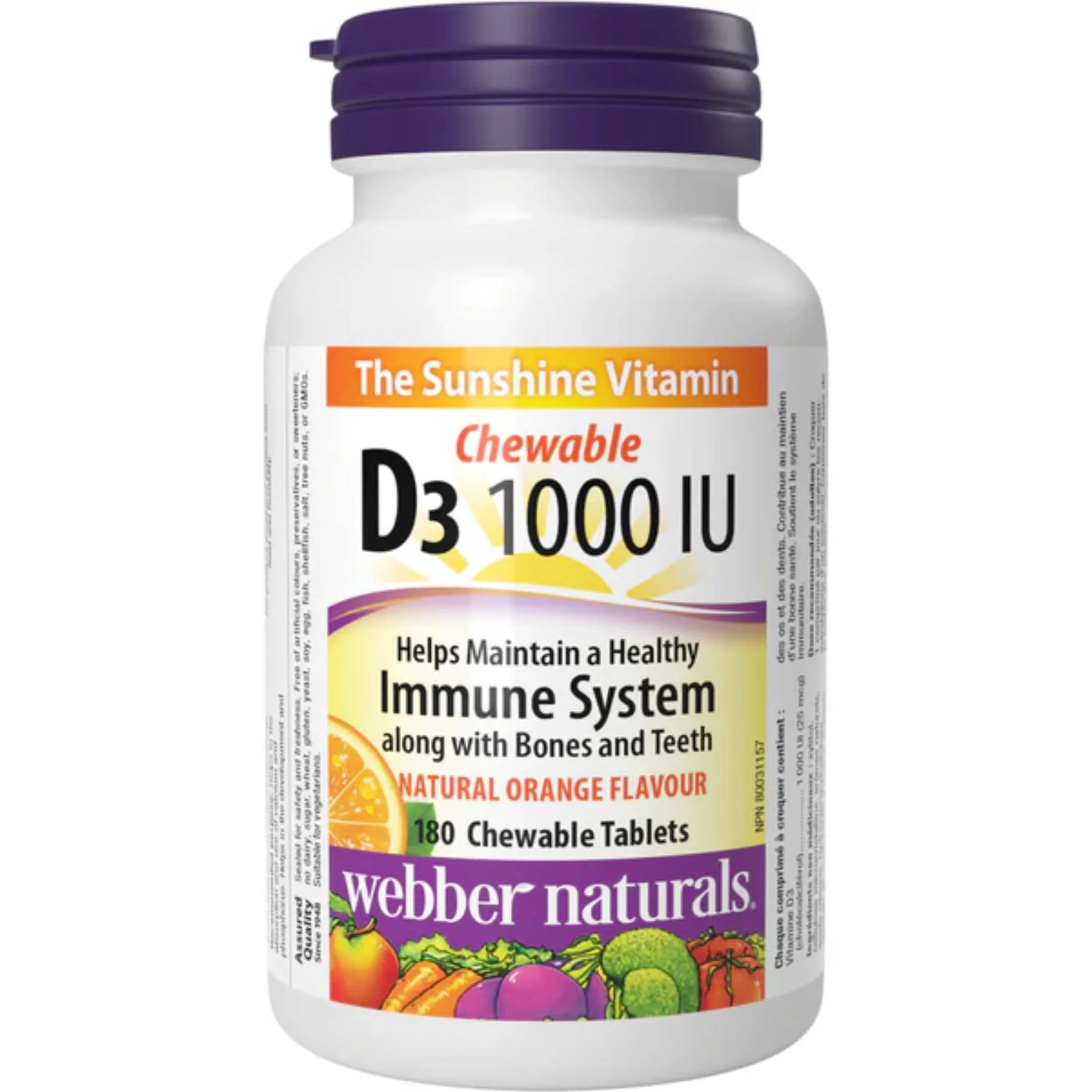 Webber Naturals Vitamin D3 Chewable, 1000 IU, 180 Chewable Tablets