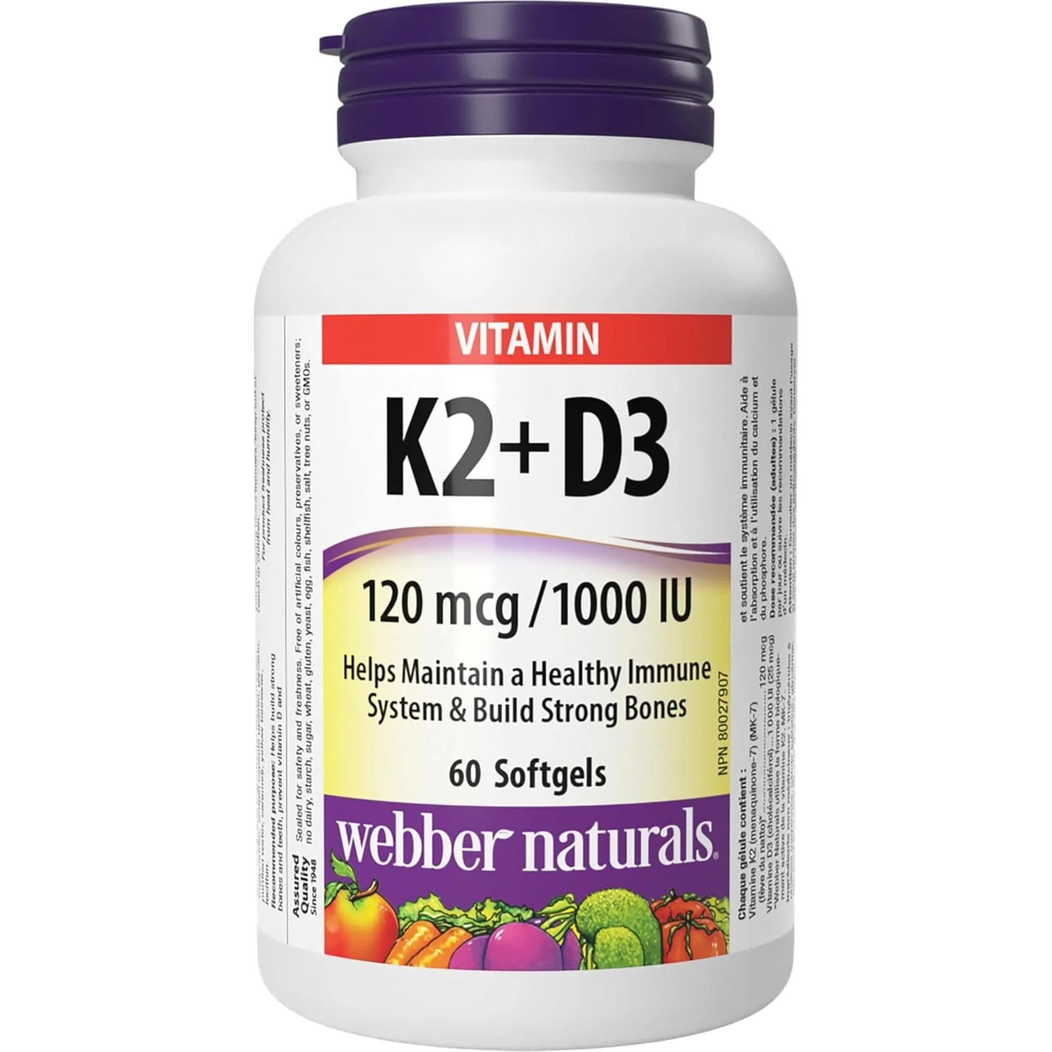 Webber Naturals Vitamin K2 and D3 Softgels, 120 mcg/1,000 IU