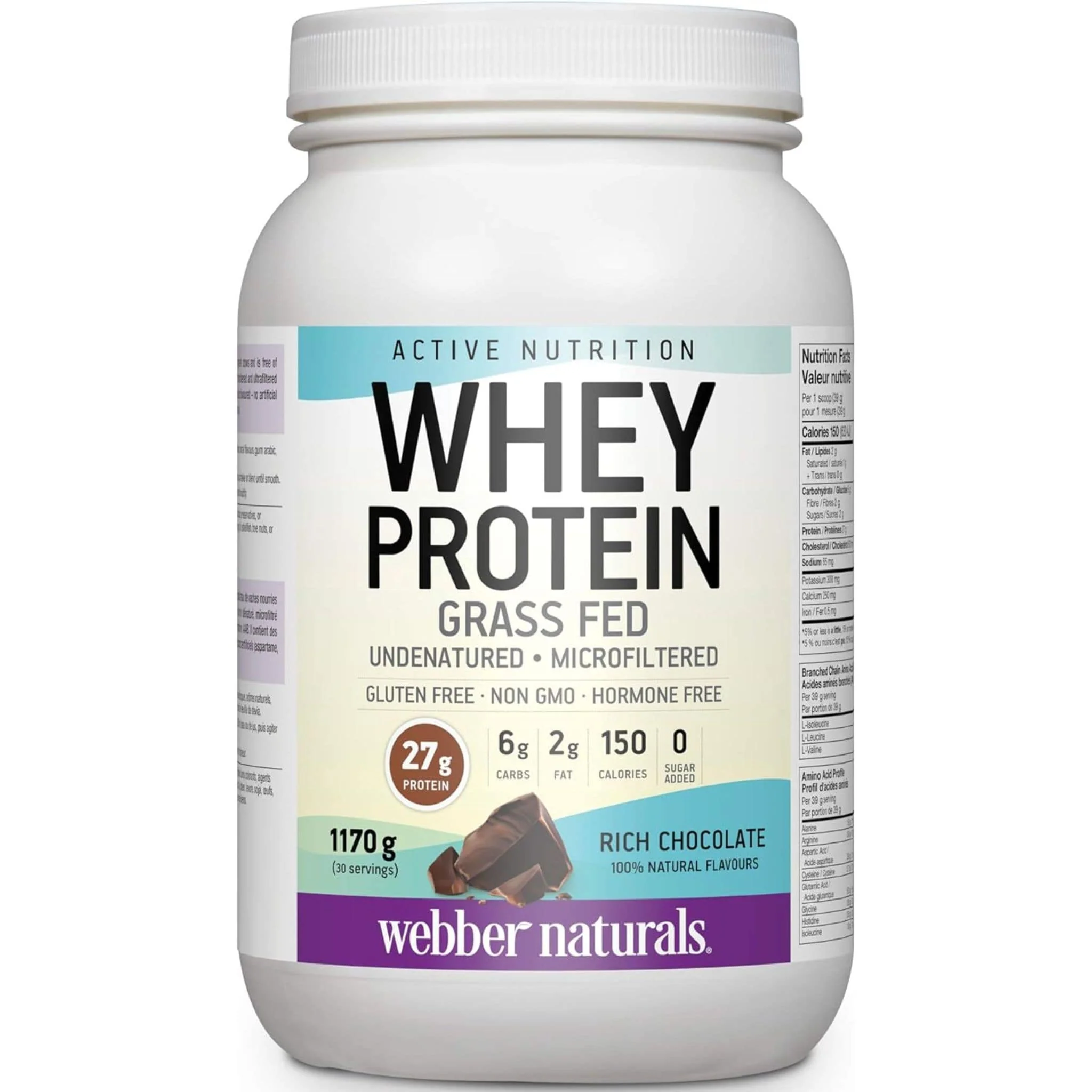 Webber Naturals Grass Fed Whey Protein, 27g Protein, All Natural, Non-GMO, Gluten-Free, 30 Servings - Image 2