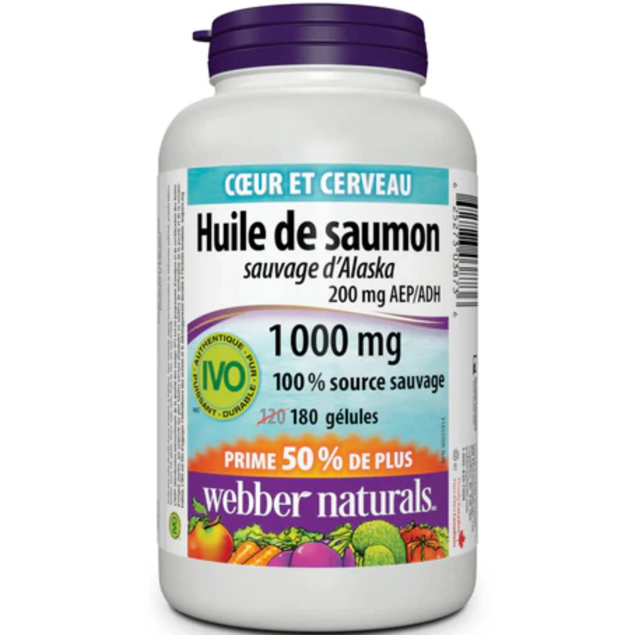 Webber Naturals Wild Alaskan Salmon Oil, 100% Pure, 1000mg, BONUS! 50% More, 180 Softgels - Image 5