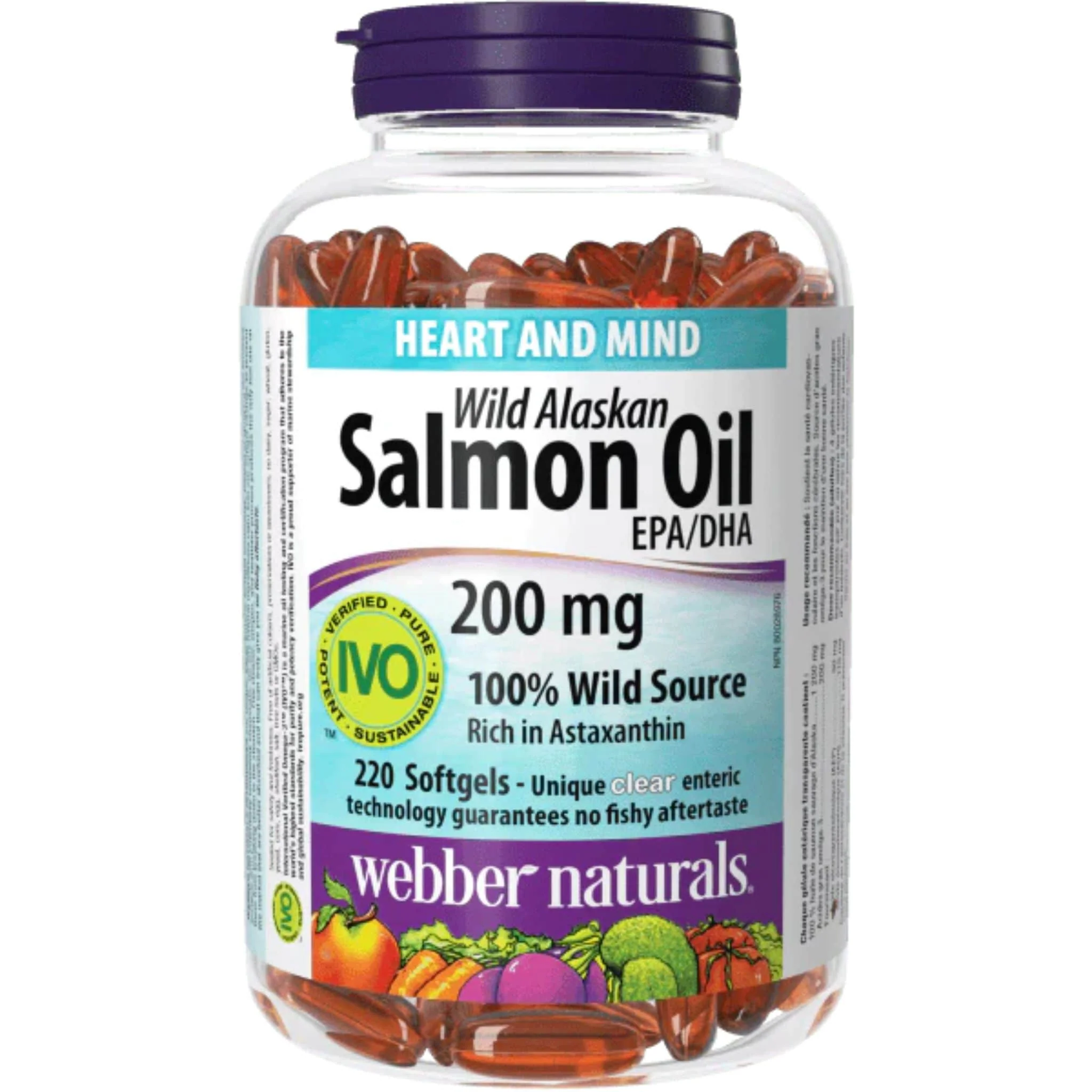 Webber Naturals Wild Alaskan Salmon Oil, 200mg, 220 Clear Enteric Softgels