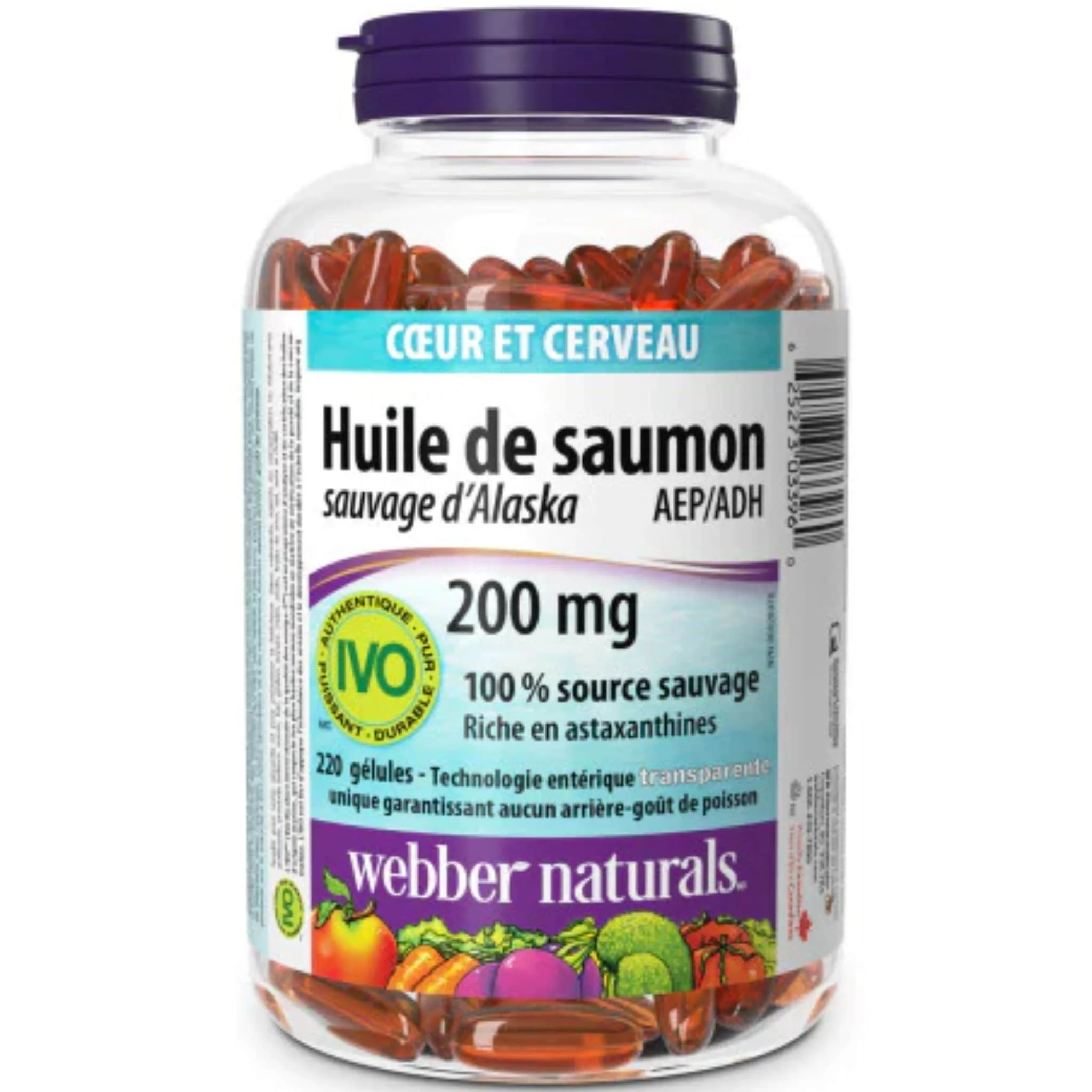Webber Naturals Wild Alaskan Salmon Oil, 200mg, 220 Clear Enteric Softgels - Image 2