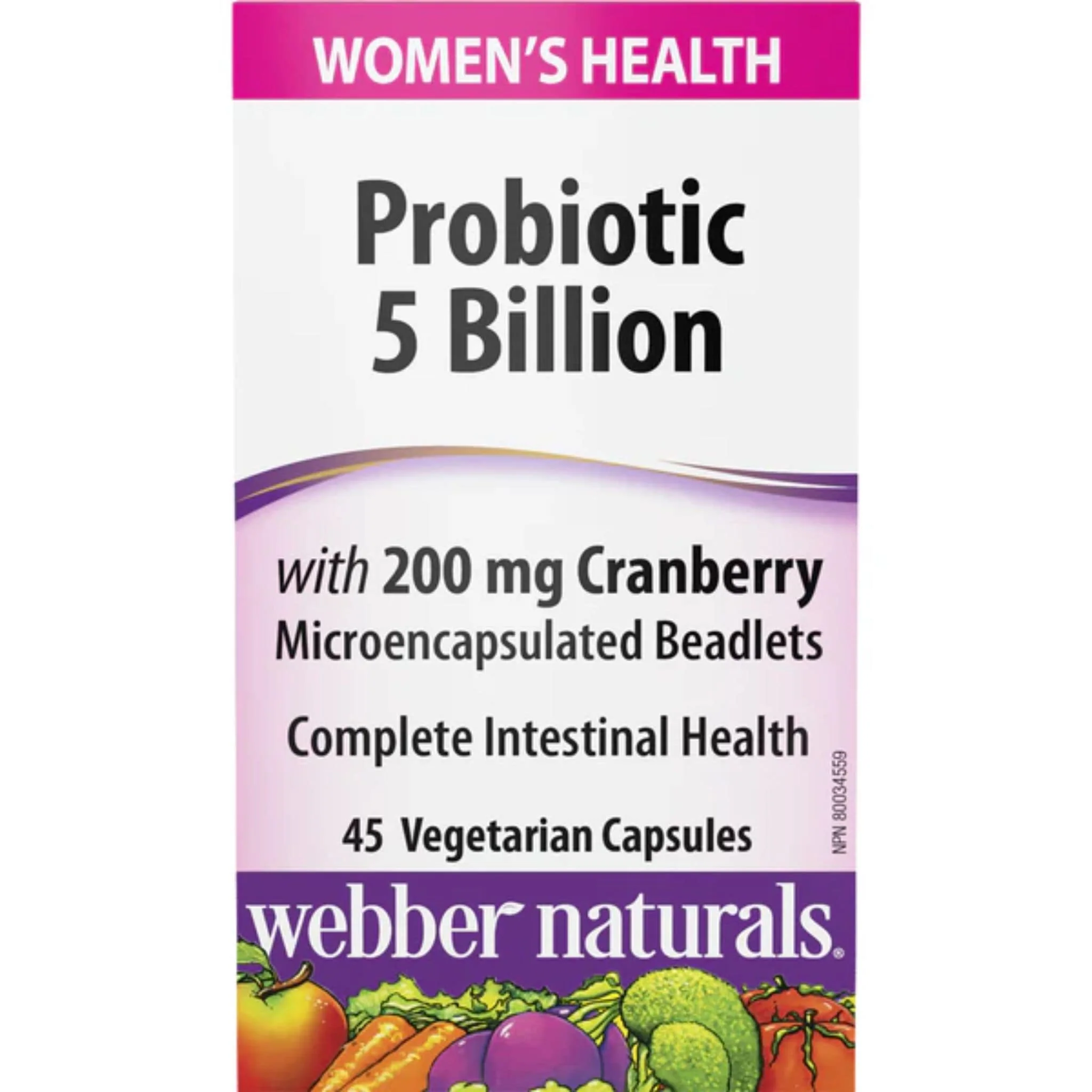 Webber Naturals Women’s Probiotic with Cranberry, 5 Billion Active Cells, 45 Vegetarian Capsules