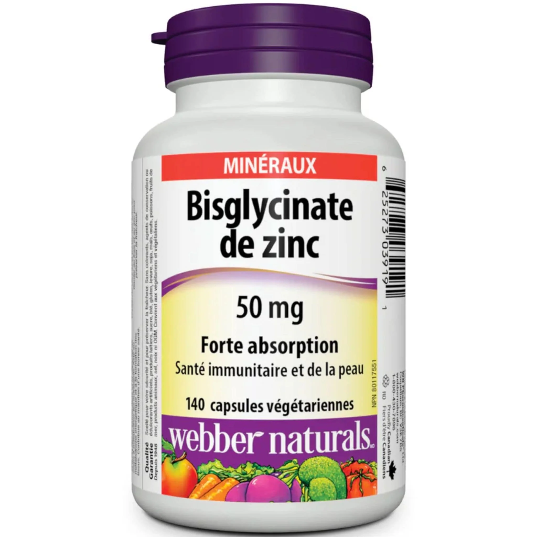 Webber Naturals Zinc Bisglycinate 50mg High Absorption, 140 Vegetable Capsules - Image 2