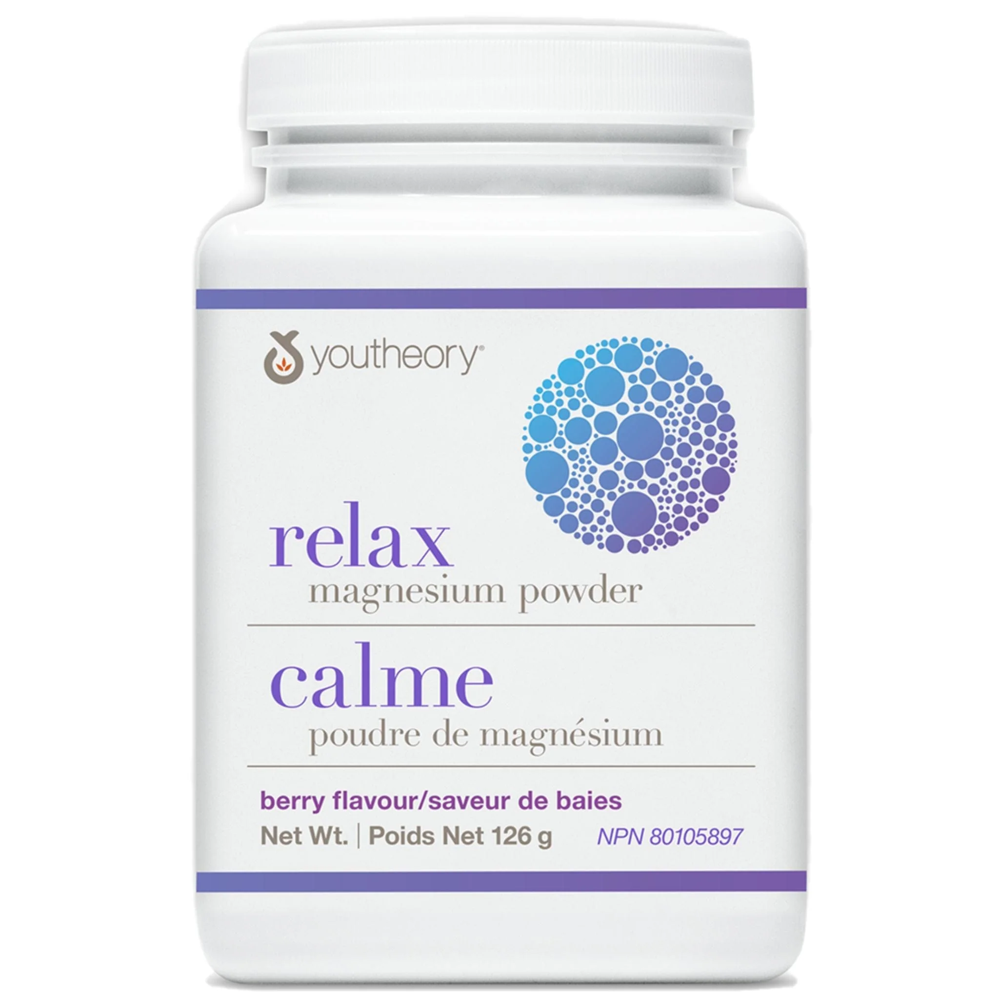 YouTheory Relax Magnesium Powder with PharmaGABA, Glycine, Theanine, Berry Flavour, 126g
